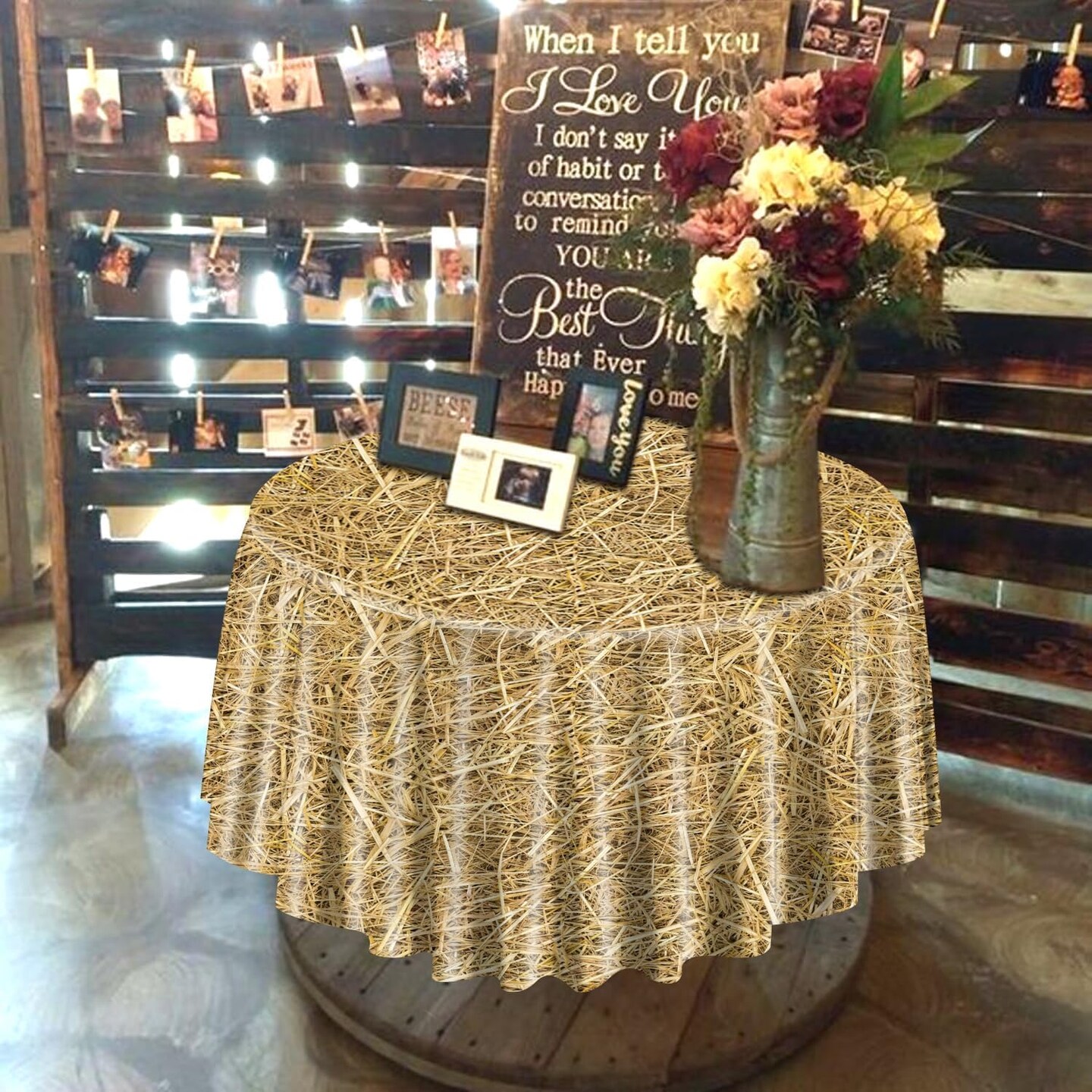 3Pcs Straw Tablecloth - 84 inch Straw Table Cover Waterproof Farm Table Cloth Hay Stacks