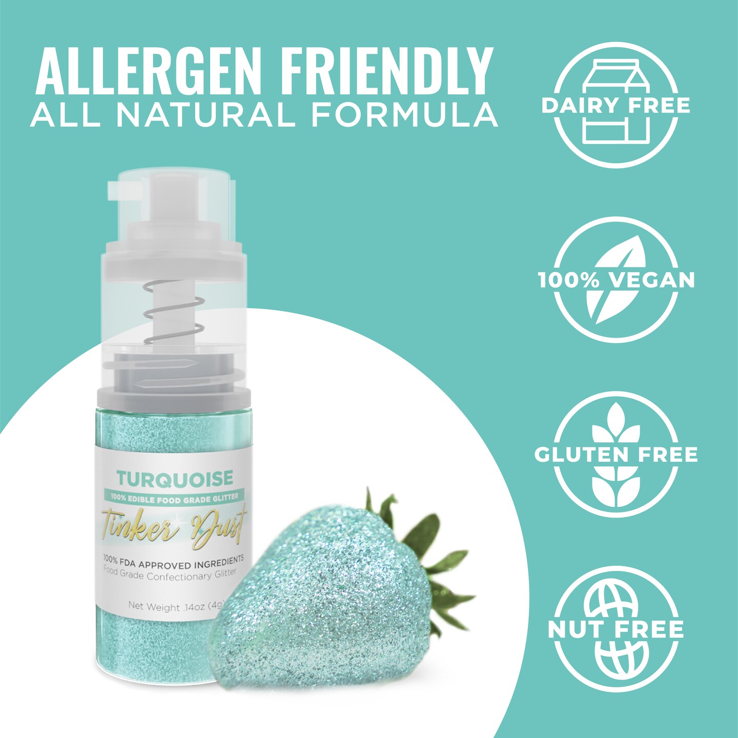 Bakell - Turquoise Tinker Dust Edible Glitter (4g, 1x Spray Pump) for Food, Desserts, and Beverages!