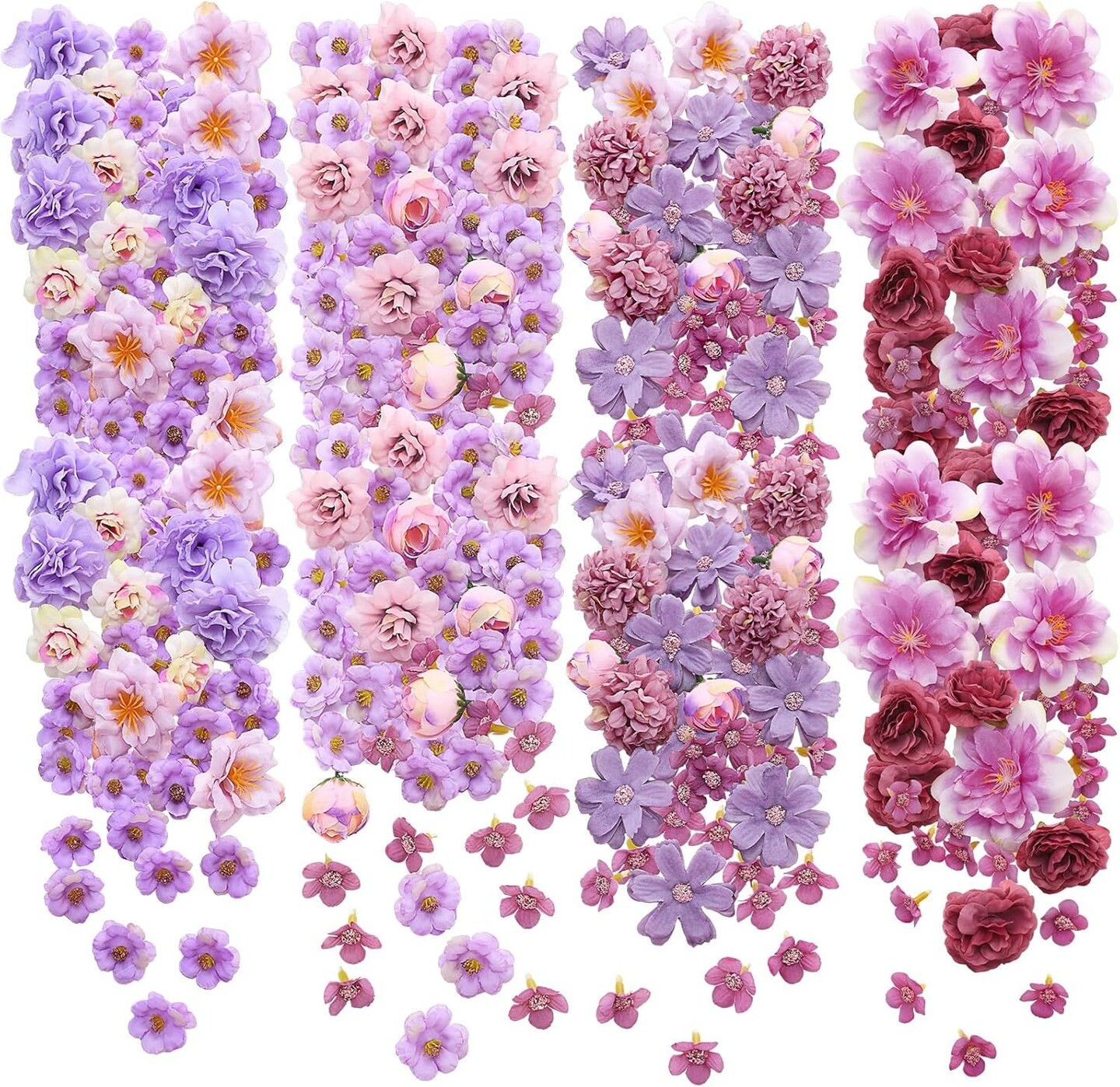 120 Pcs Spring Mini Artificial Flowers – Silk Daisies & Peonies for DIY Decor (Purple,Coquette Style)