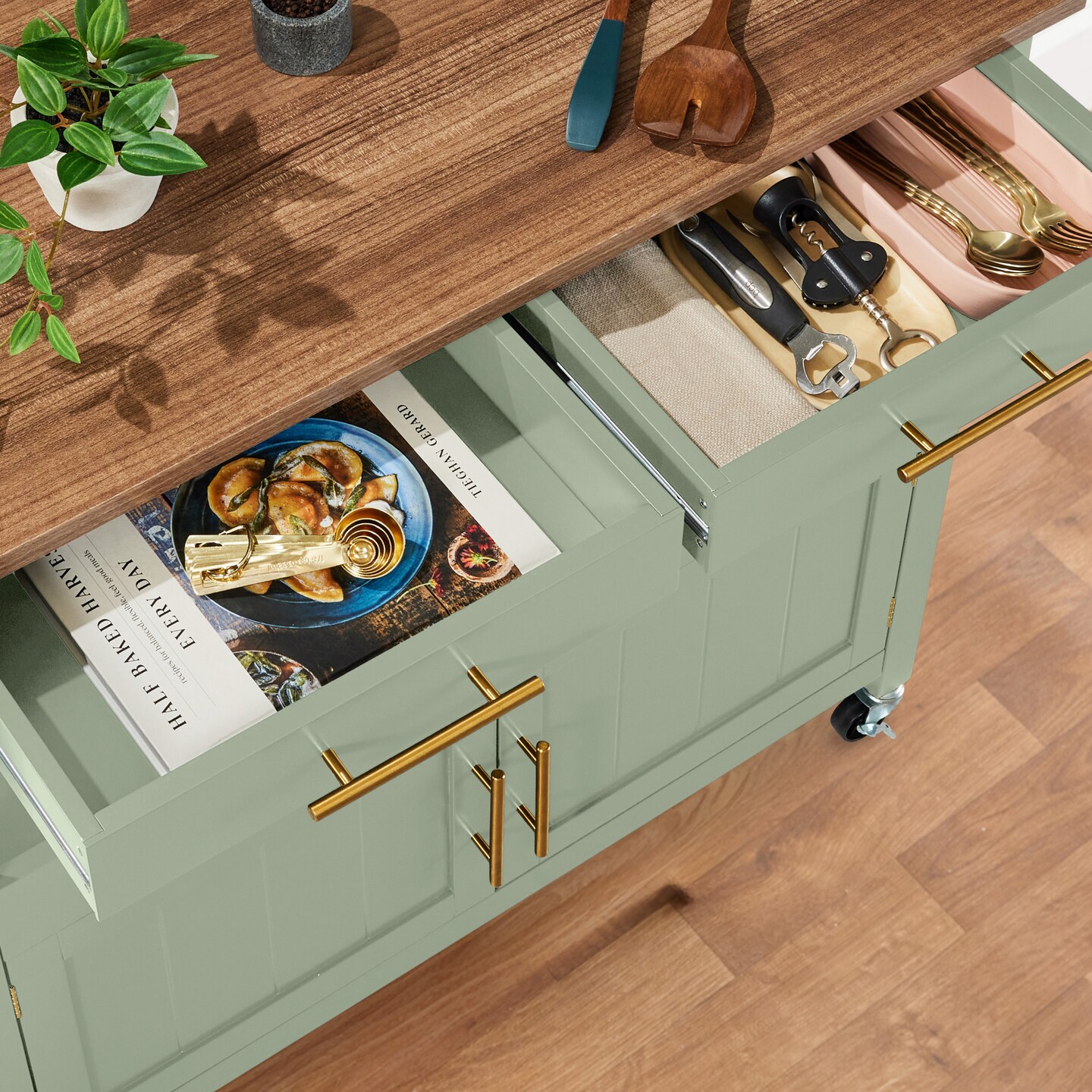 Best Choice Products 36in Large Rolling Kitchen Island Cart, 2-Door Cabinet, Outlet, Hooks, & Wheels