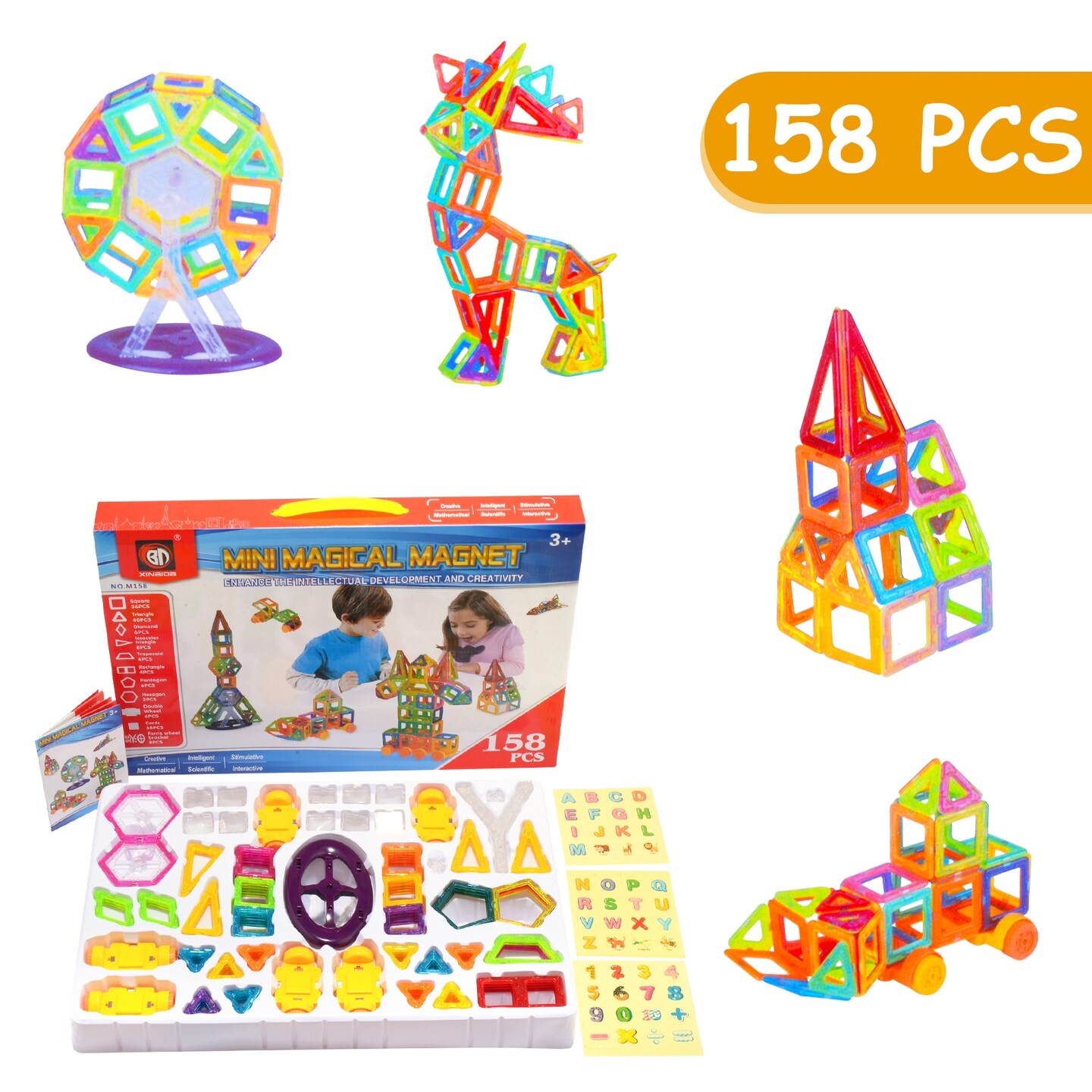 Multi-Color Plastic Magnetic Building Blocks Set for Kids Creative Play