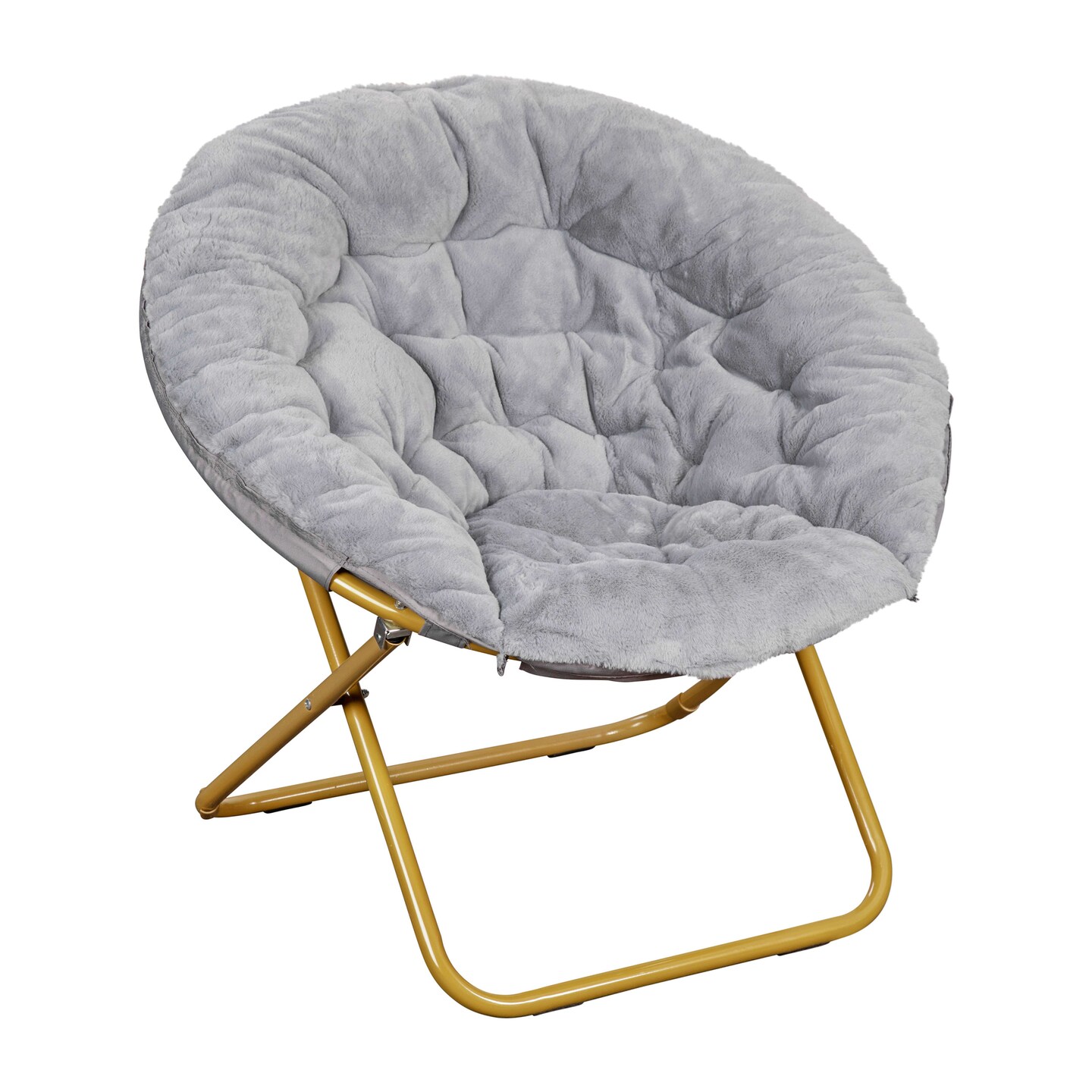 Emma and Oliver Ersa Oversize Folding Saucer Chair with Cozy Faux Fur Cushion and Metal Frame for Dorms, Bedrooms, Apartments and More