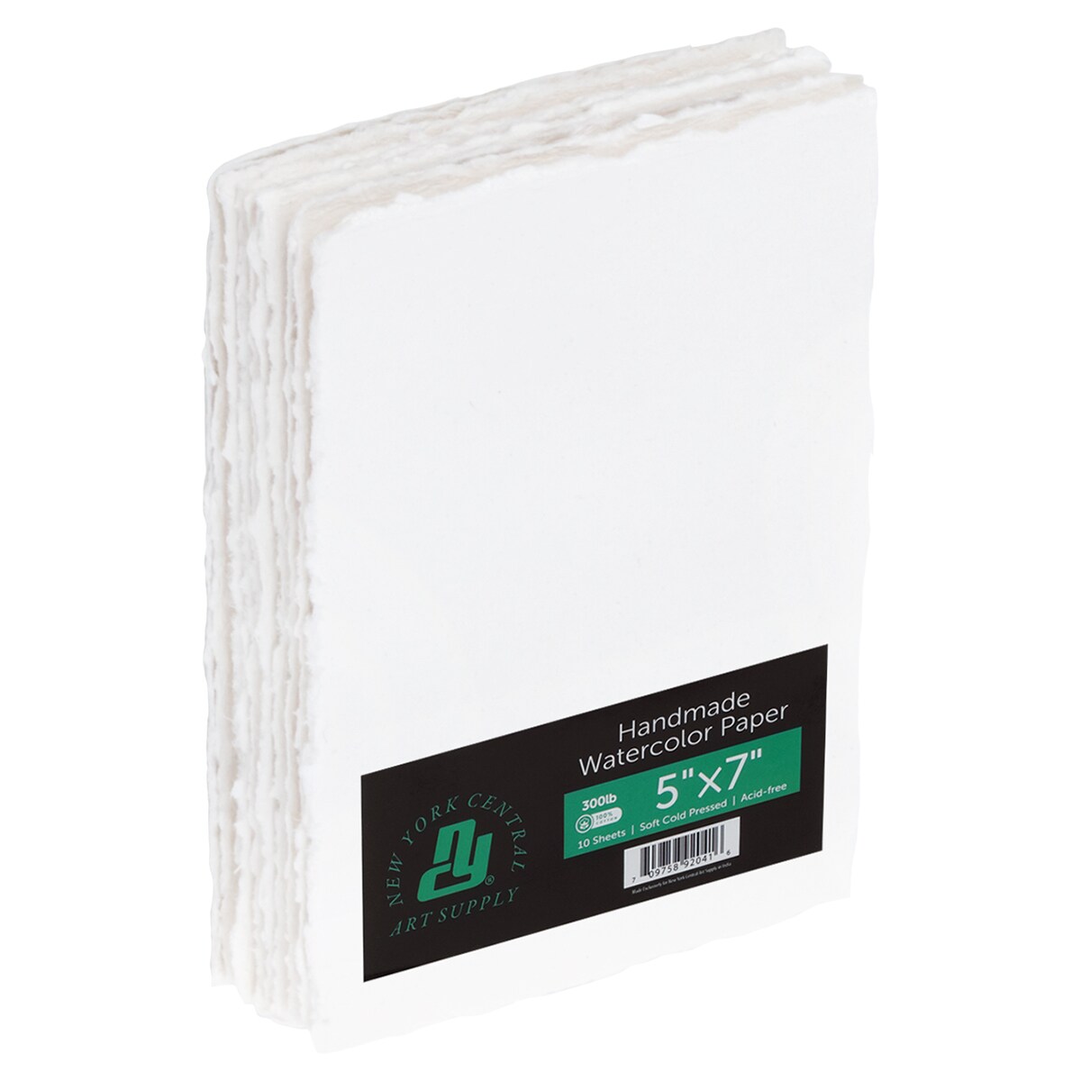New York Central Handmade Watercolor Paper - 300lb, 5"X7" - 1 Pack of 5 Sheets, Acid-Free 100% Cotton Rag, Cold Press, 4 Deckled Edges, Minimally Sized, Mixed Media Paper for Charcoal & Pastels