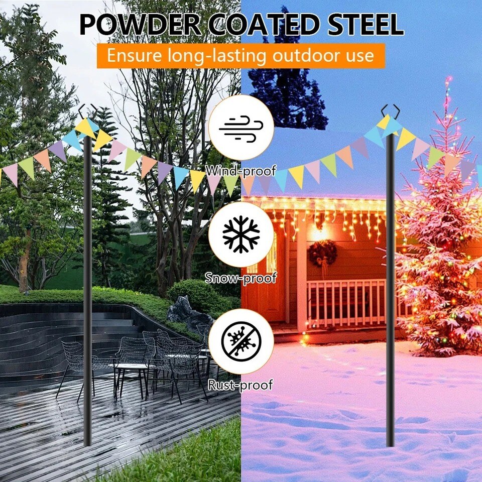 2-Pack 10FT Outdoor String Light Poles – Heavy-Duty Metal Stand with Ground Forks