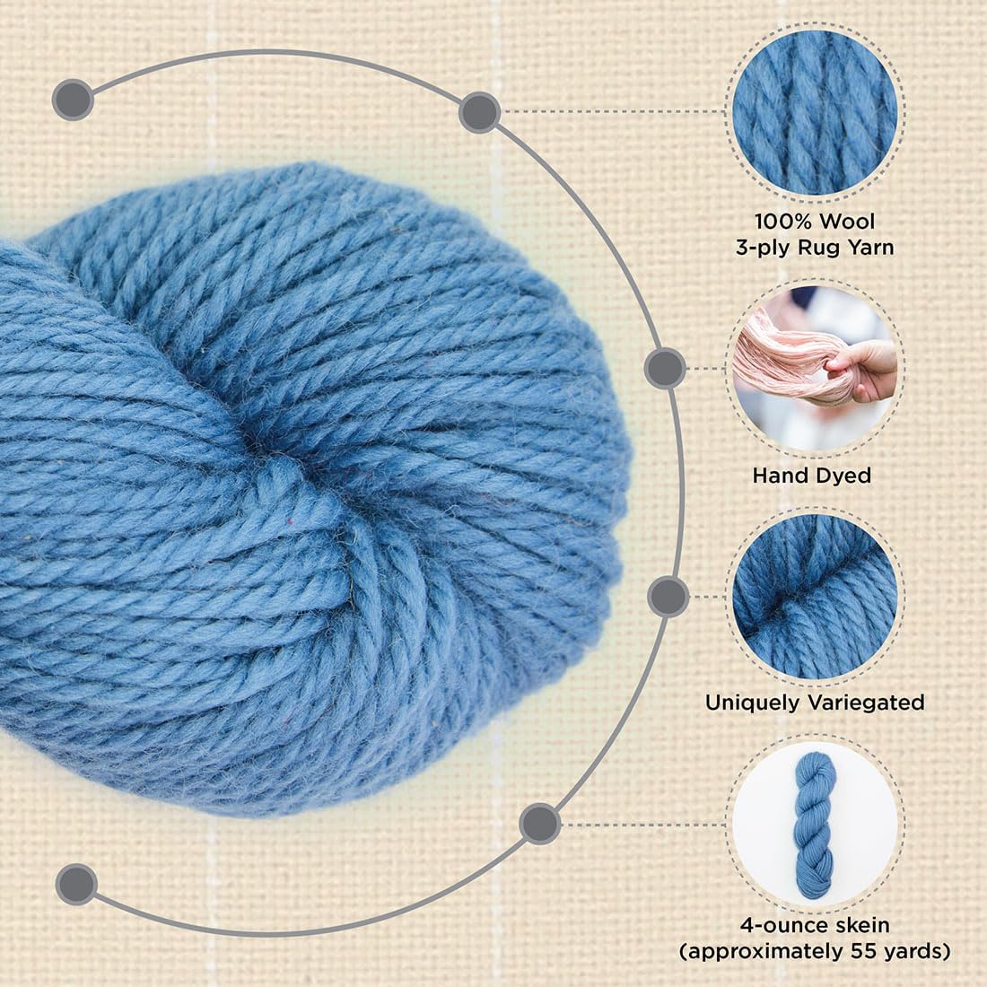 The Oxford Company Violet Jane 100% Solid Worsted Wool Rug Yarn 4 Oz. Skein (approx. 131 yds)