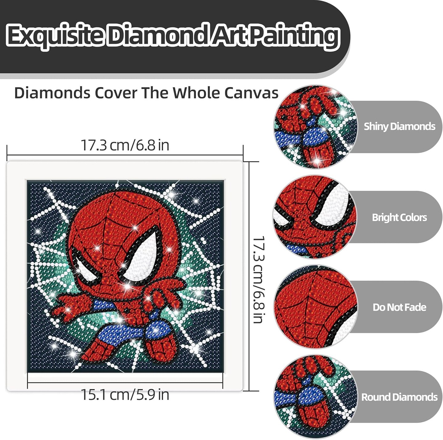 Diamond Art Painting Kit with Frame - DIY Craft for Kids Ages 4-8, Adults - Gift, Home Decoration (Spiderman)