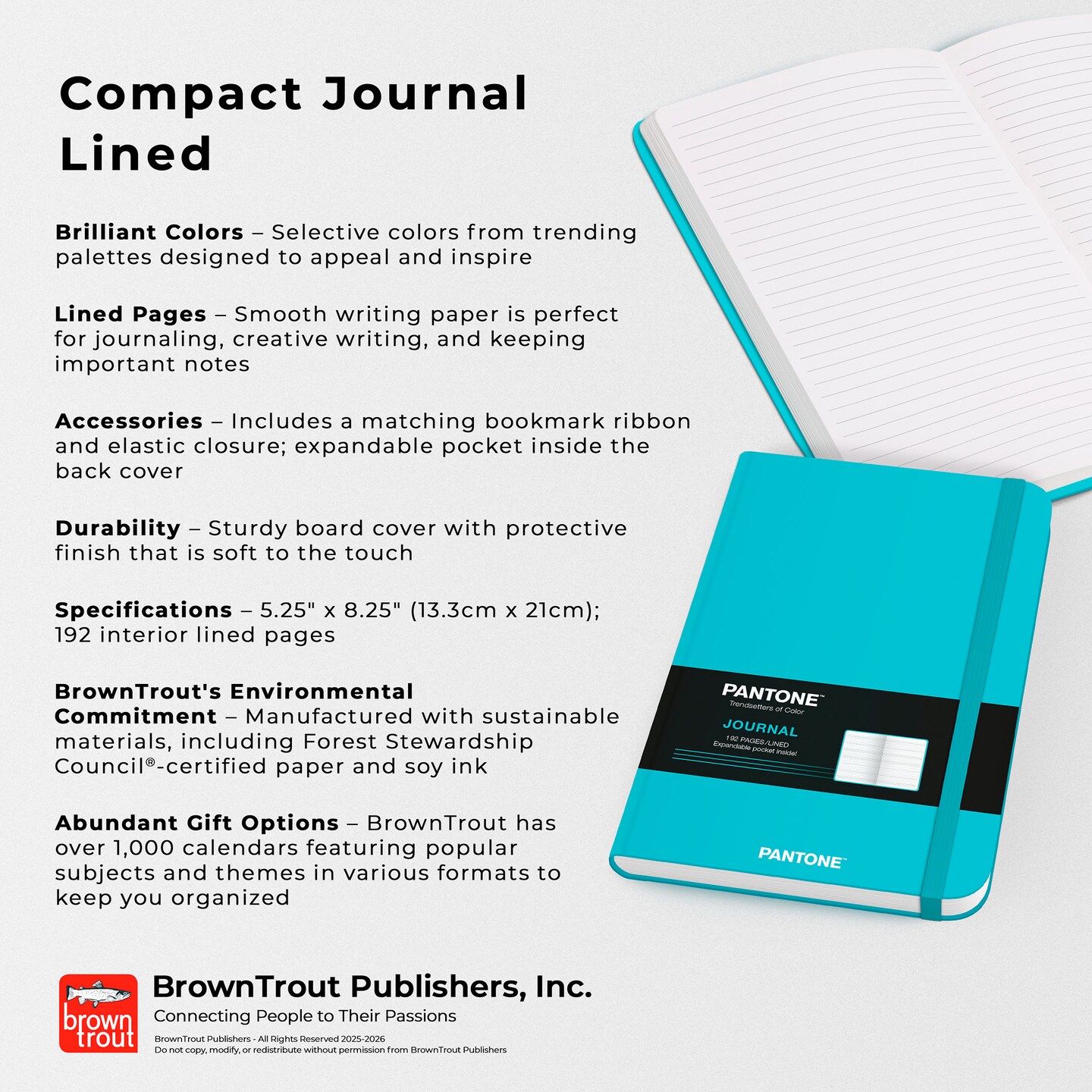Pantone OFFICIAL Blue | 5.25 x 8.25 Inch Lined Compact Journal | Non-Dated | BrownTrout | Planning Stationery Diary