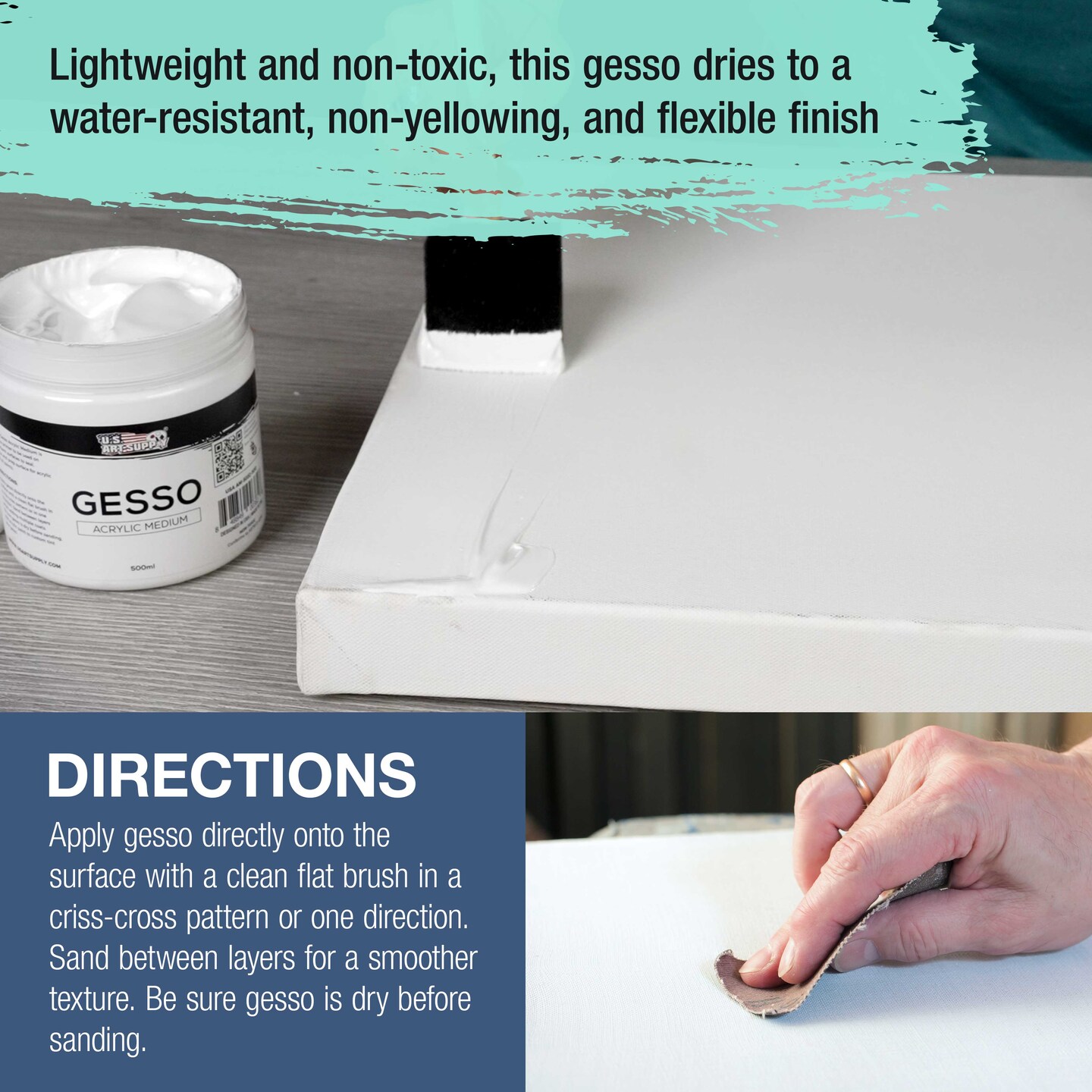 White Gesso Primer - 16.9oz (500ml) for Oil &#x26; Acrylic Paint - Superior Coverage, Canvas Prep, Mixable White Gesso Paint Artists