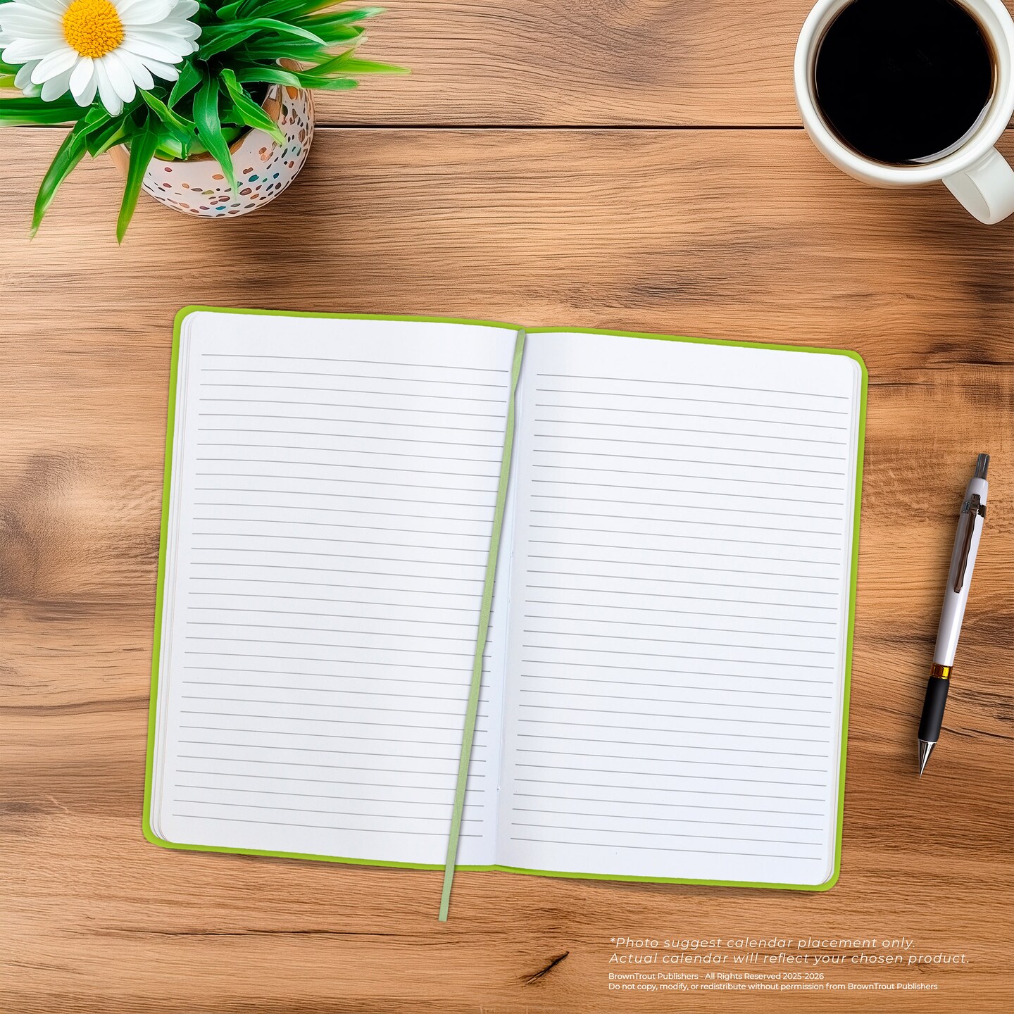 Pantone OFFICIAL Green | 5.25 x 8.25 Inch Lined Compact Journal | Non-Dated | BrownTrout | Planning Stationery Diary