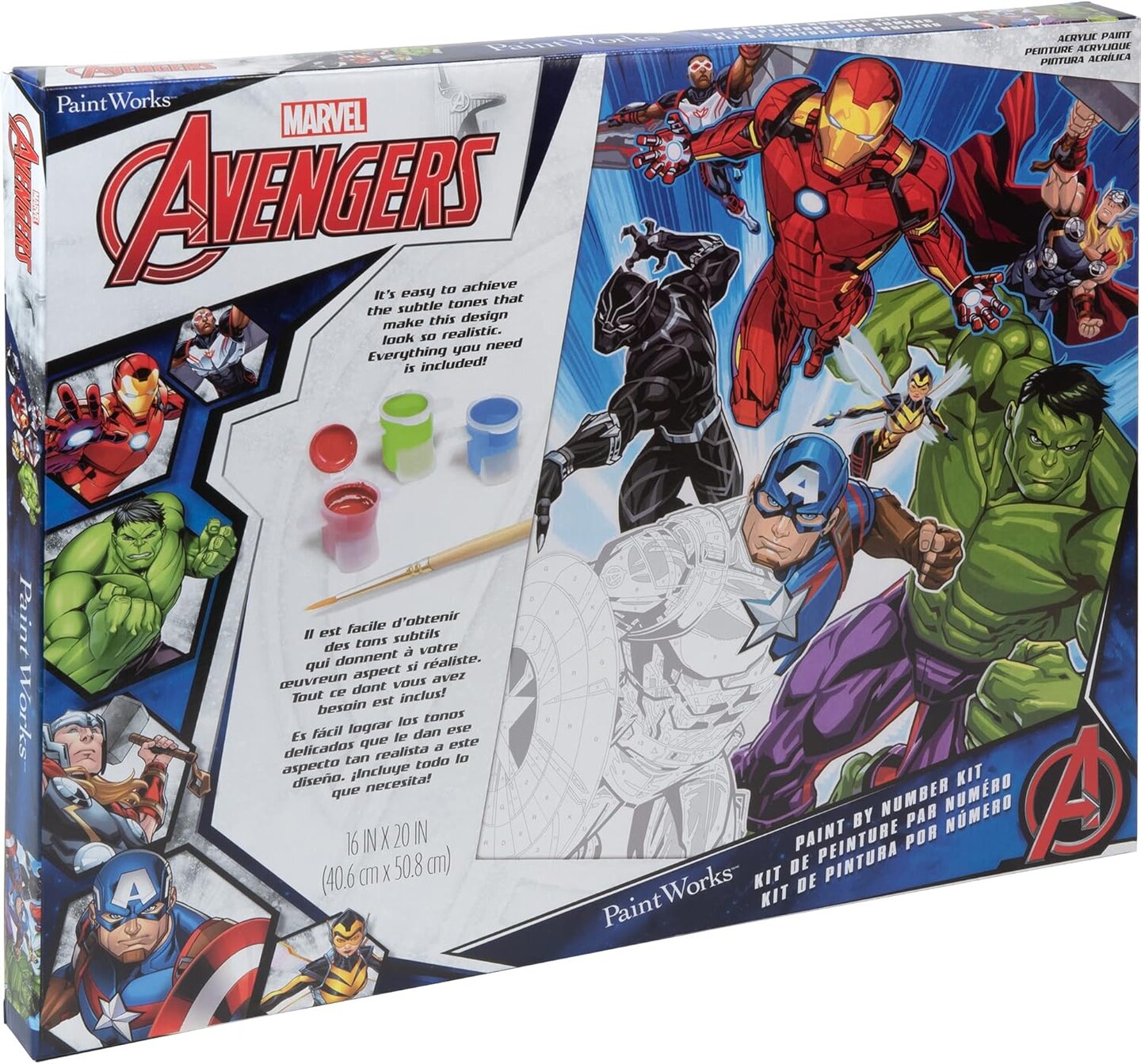 PaintWorks Marvel Avengers Paint by Numbers for Adults and Kids, Finished Project 16" x 20", Multicolor 21 Piece