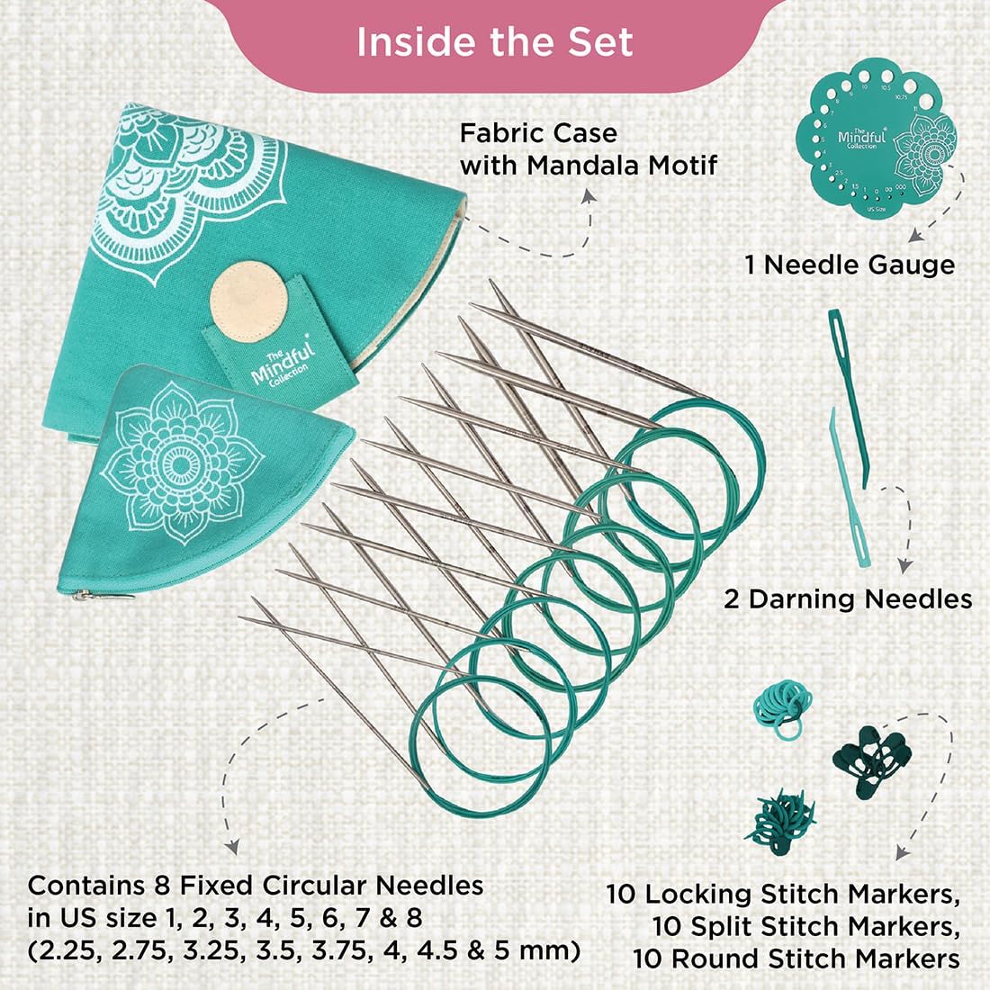 KnitPro The Mindful Collection Serenity Fixed Circular Needles Set 40" (100cm)