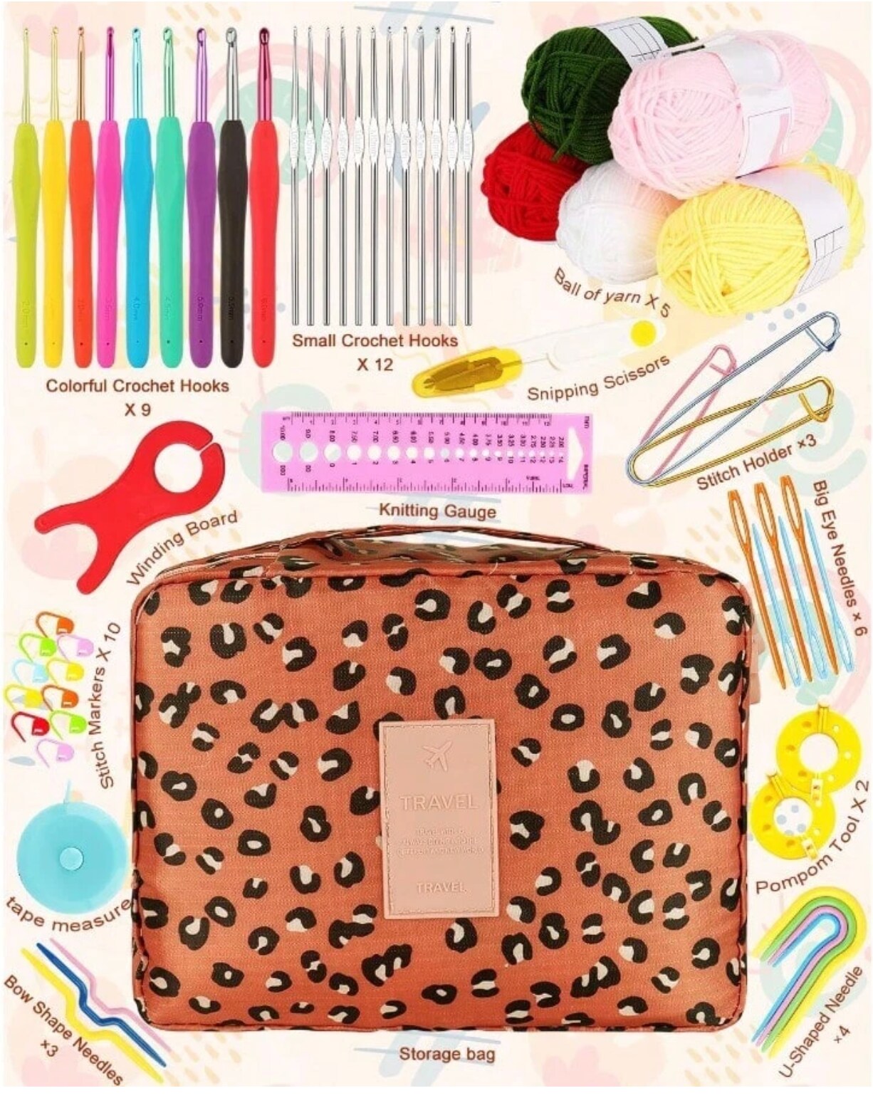 58‑Piece Portable Beginner Crochet Kit – Ergonomic Crochet Hooks, Yarn & Travel‑Ready Crochet Supplies Set