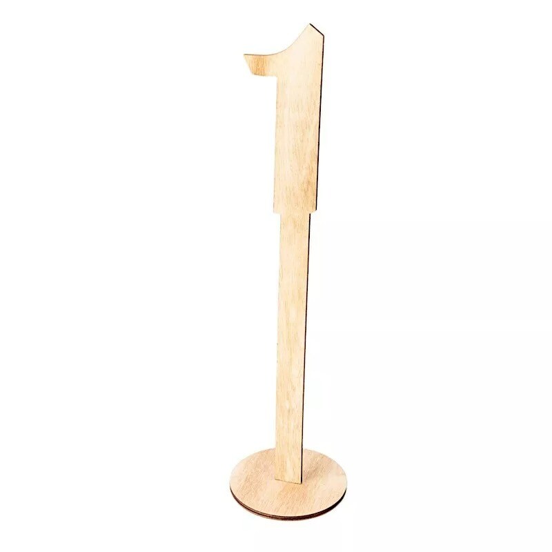 Natural 20 Wooden 11" Table Numbers 1-20 Set on Sticks Round Holder Base Party