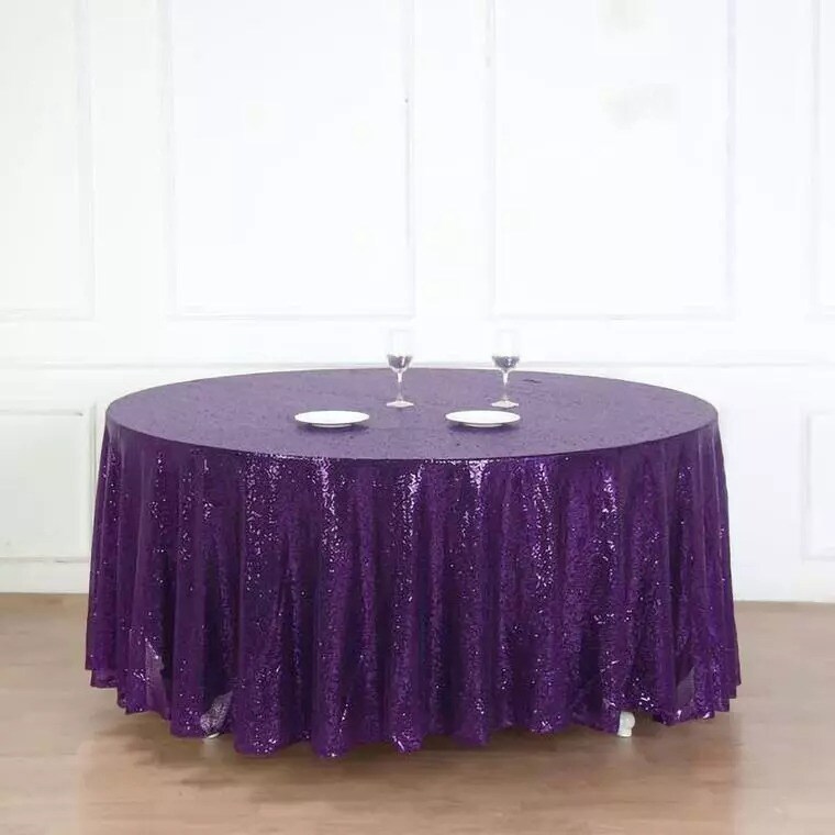 PURPLE Sequined 120&#x22; ROUND TABLECLOTH Designer Wedding Party Catering Linens