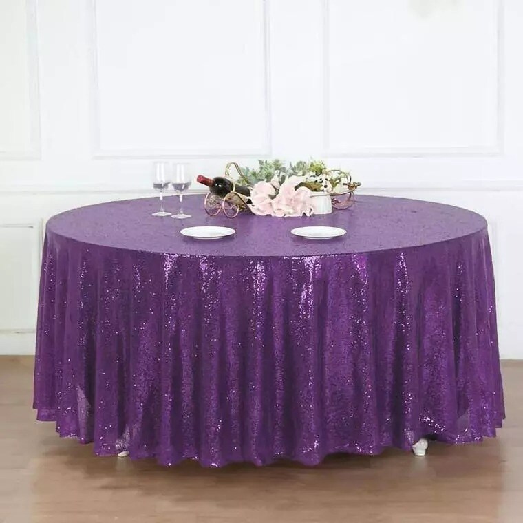 PURPLE Sequined 120&#x22; ROUND TABLECLOTH Designer Wedding Party Catering Linens