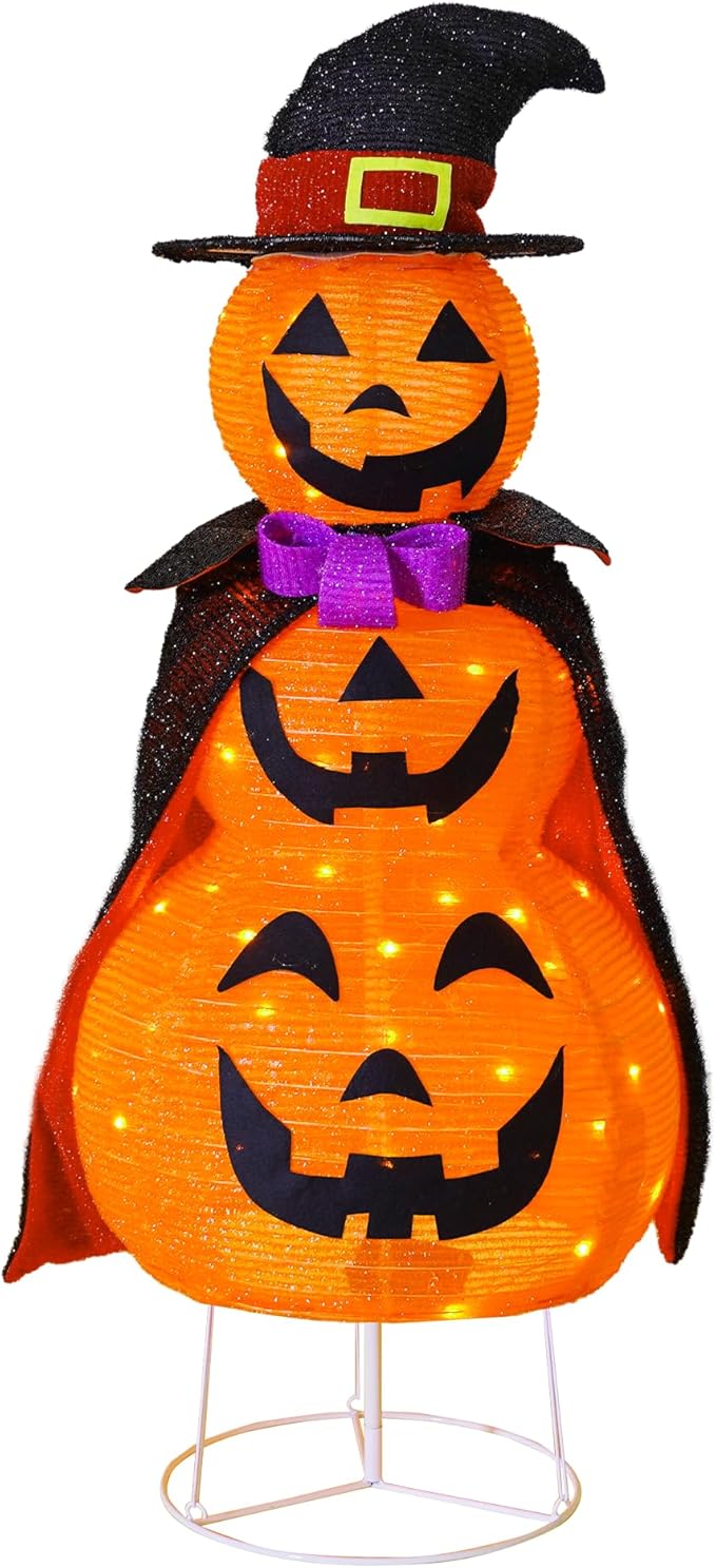 Pumpkin Decorations, Light Up 60 LED Pumpkin with Cloak with 8 Lighting Mode, Pop Up Jack-o-Lantern for Outdoor Indoor Garden Yard Porch Home Party Decor