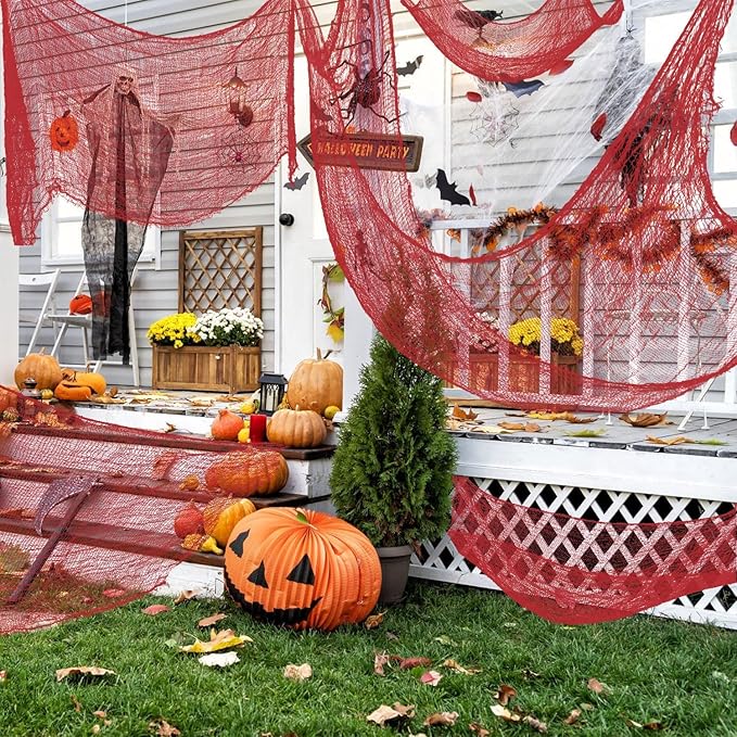 197&#x22;&#x22; x 85&#x22;&#x22; Halloween Creepy Cloth Halloween Spooky Fabric Scary Gauze Bloody Creepy Cloth for Haunted House Halloween Party Decoration Cloth for Halloween Party Supplies (Red)