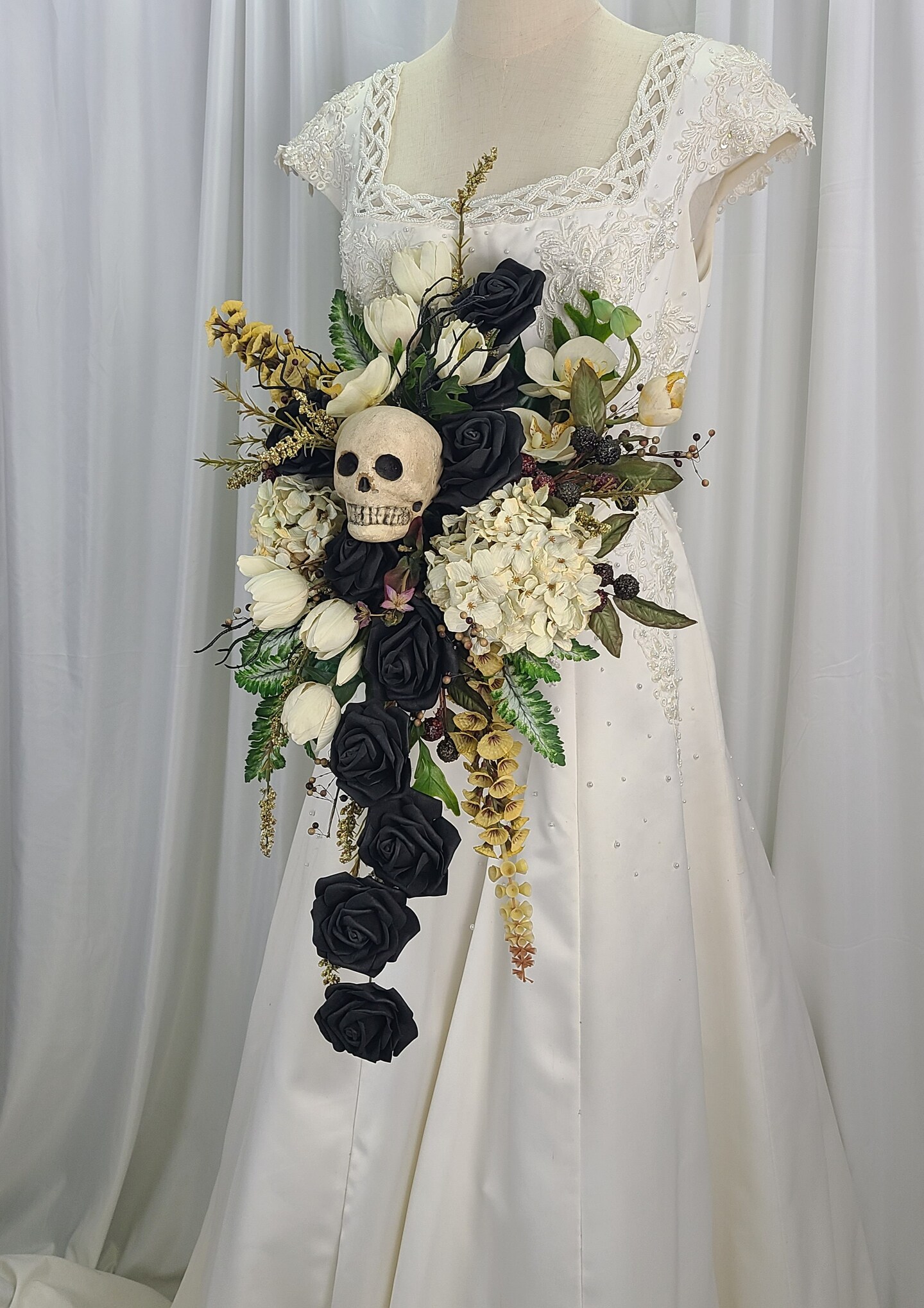 Black Skull Cascade Faux Silk Wedding Bouquet | MakerPlace by Michaels