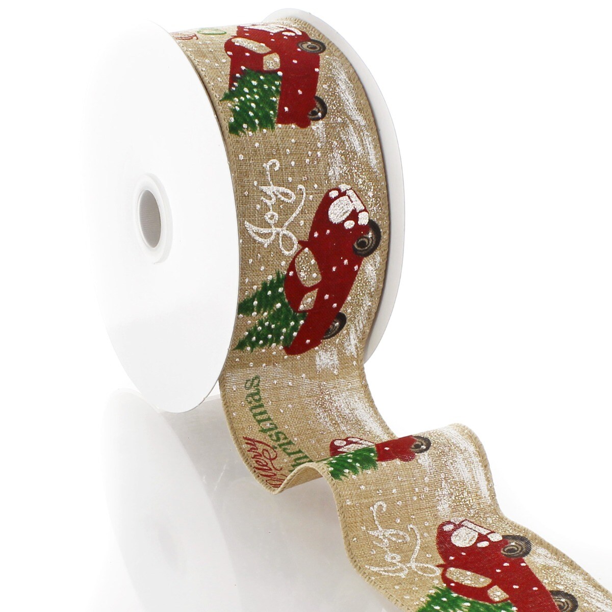 2 1/2&#x22; Wired Ribbon Holiday Red Truck Natural - 10 Yards