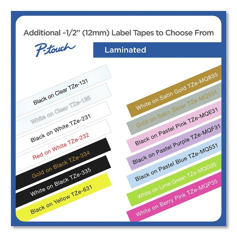 Brother P-Touch 0.47 in. x 26.2 ft. TZe Standard Adhesive Laminated Labeling Tape - White on Black