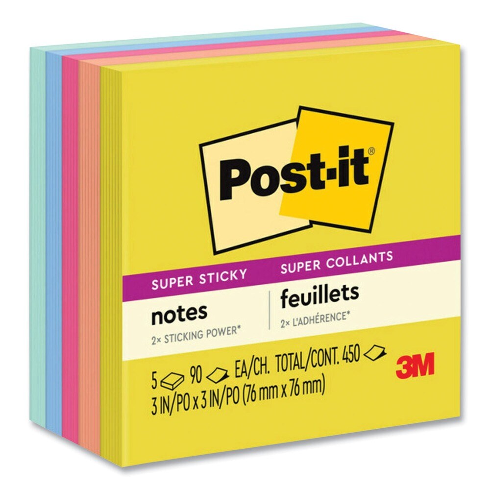 Post-it Notes Super Sticky 3 in. x 3 in. Summer Joy Collection Colors Note Pads in Summer Joy Collection Colors (5/Pack)