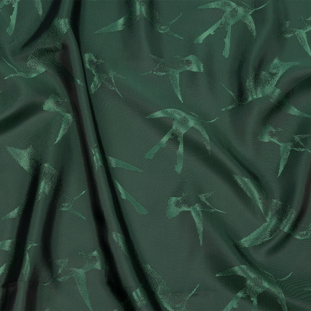 1 Yard Hunter Green Hummingbirds Jacquard Lining Fabric for Jackets and Dresses 55" Width