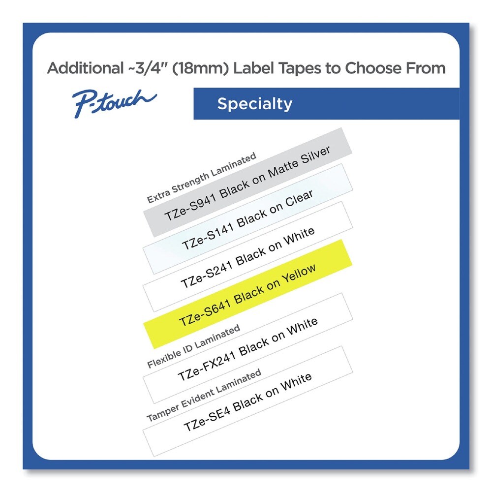 Brother P-Touch 0.7 in. x 26.2 ft. TZe Standard Adhesive Laminated Labeling Tape - Black on Clear