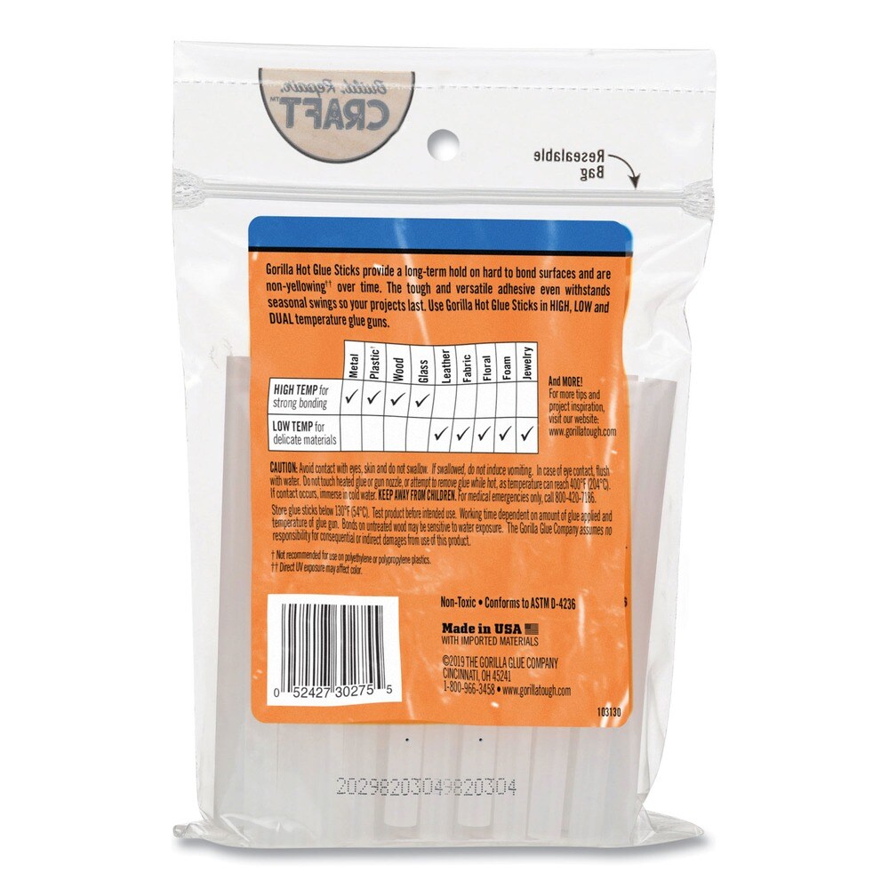 Gorilla Glue 0.27 in. Diameter x 4 in. Mini Hot Glue Sticks - Dries Clear (75/Pack)
