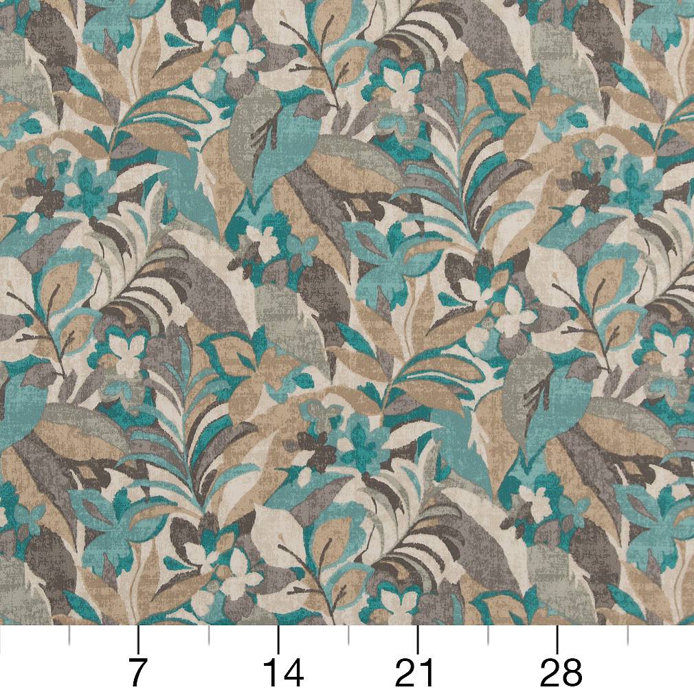 Belize - Aqua &#x26; Teal Floral,Leaves,Tropical &#x26; Botanical Upholstery Fabric 54 Inches&#x22;