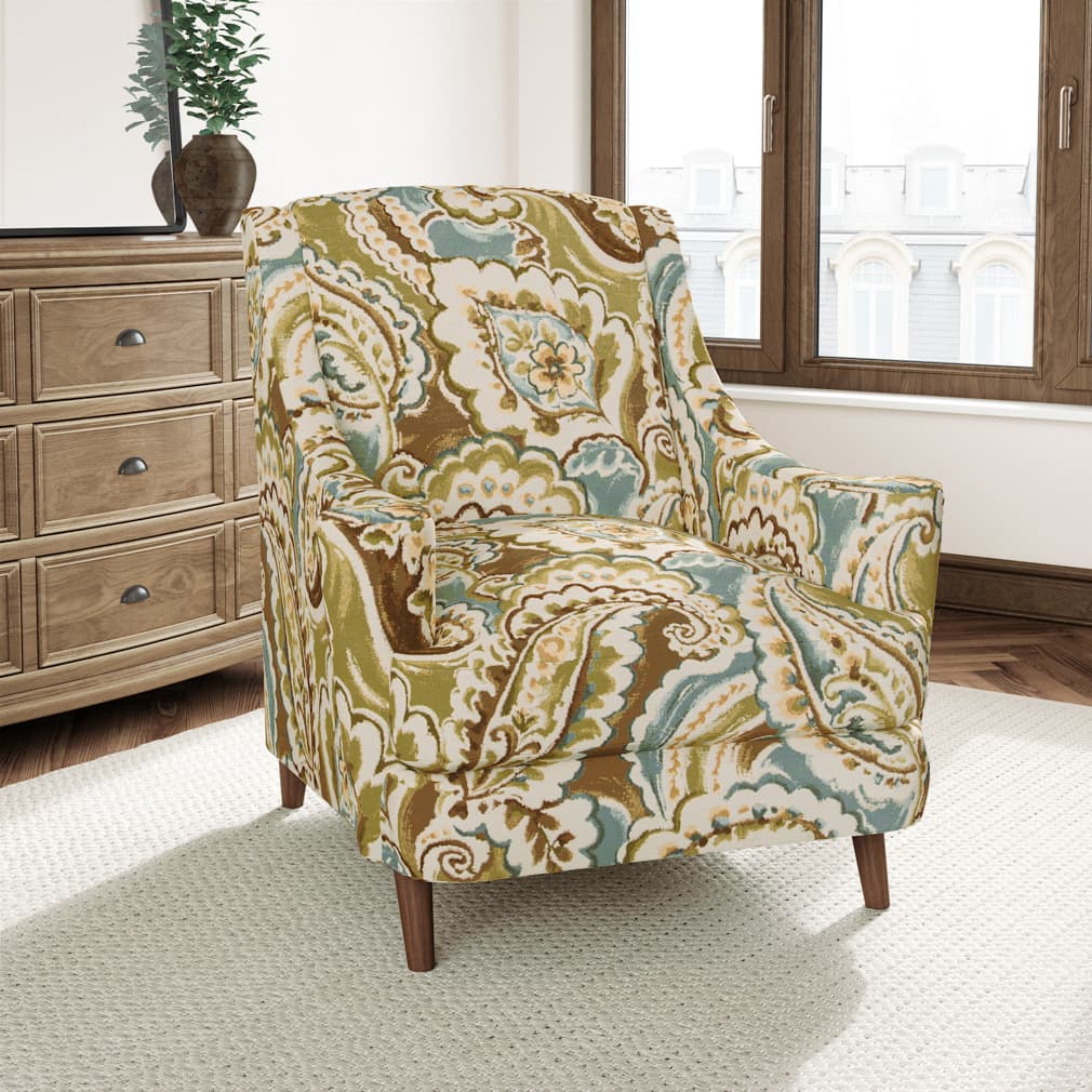 Meadow - Aqua & Teal,Green Paisley Upholstery Fabric 54 Inches"