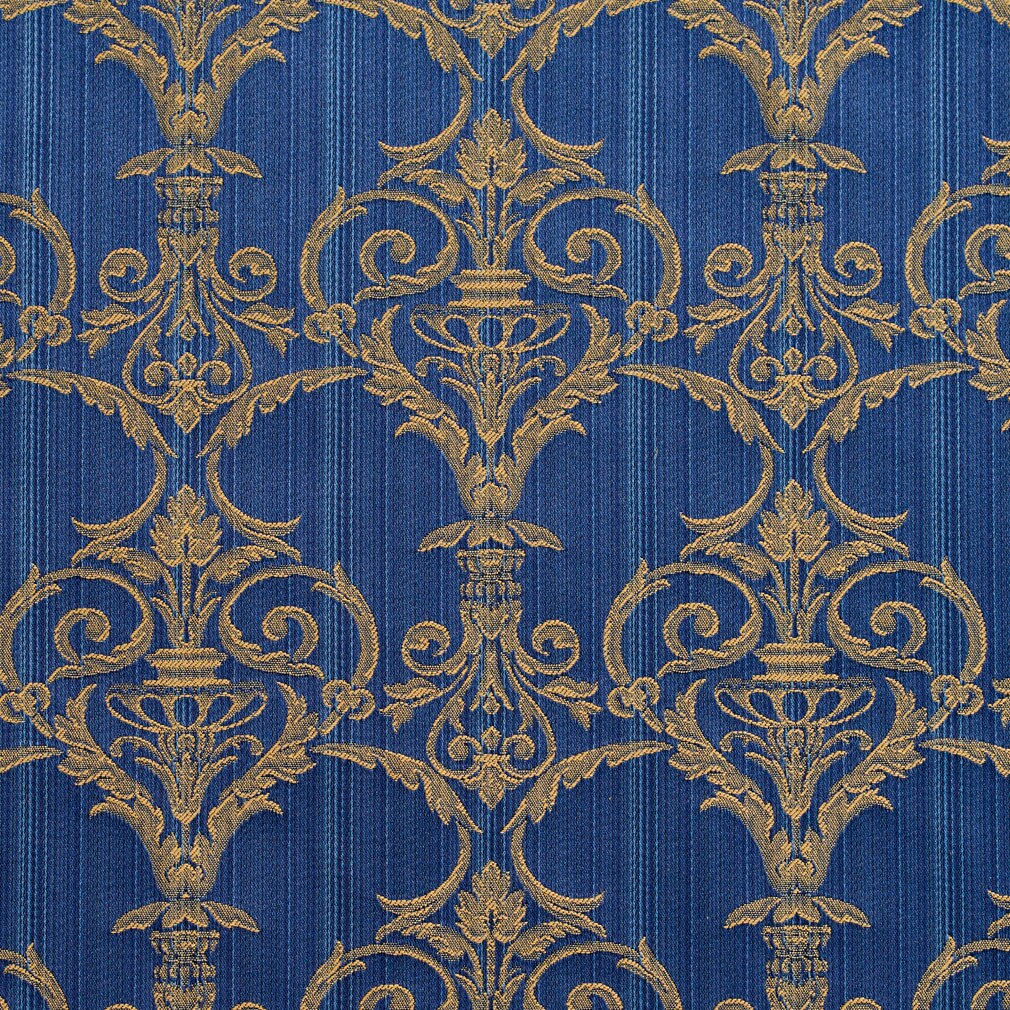 Regal Victorian - Blue Damask Upholstery Fabric 54 Inches&#x22;
