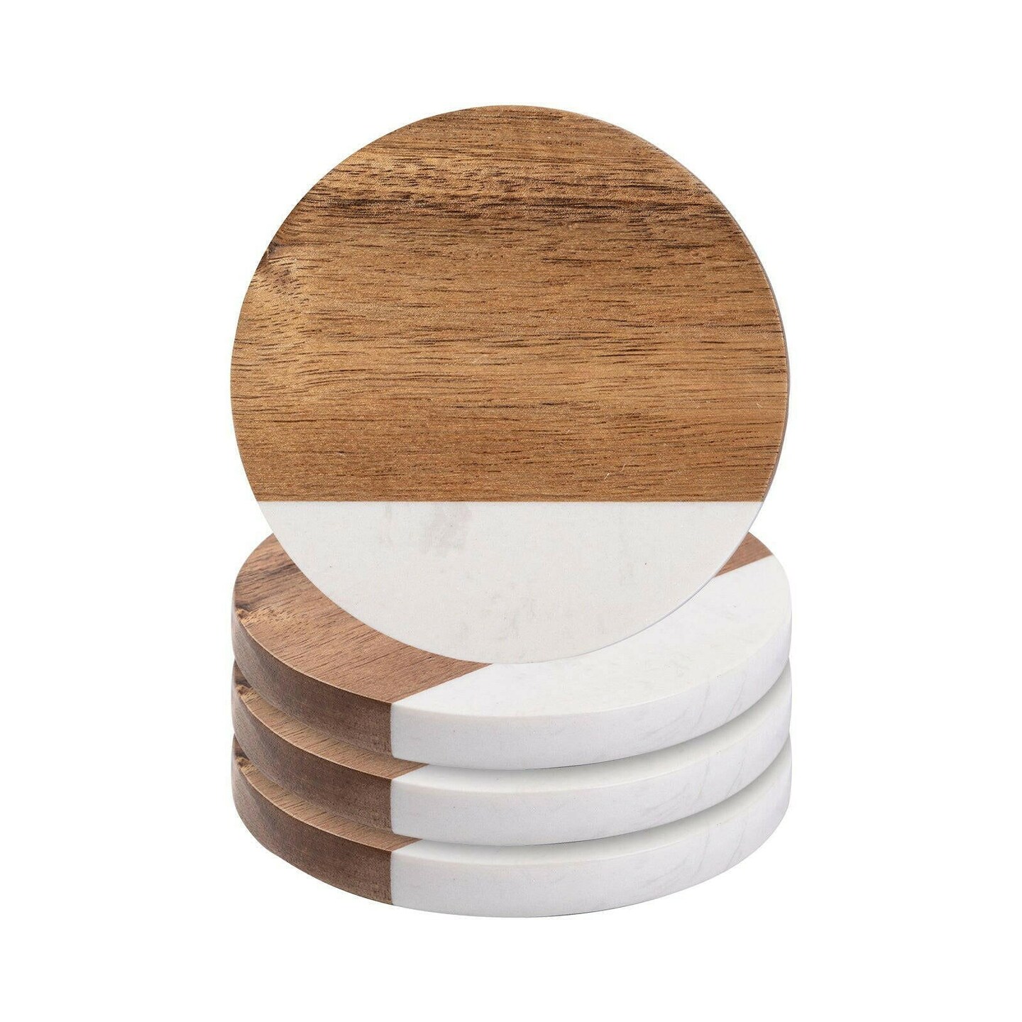 Craft Express 4 Pack Engravable Round Marble and Wood Coasters &#x2013; 4&#x22; for Laser Projects