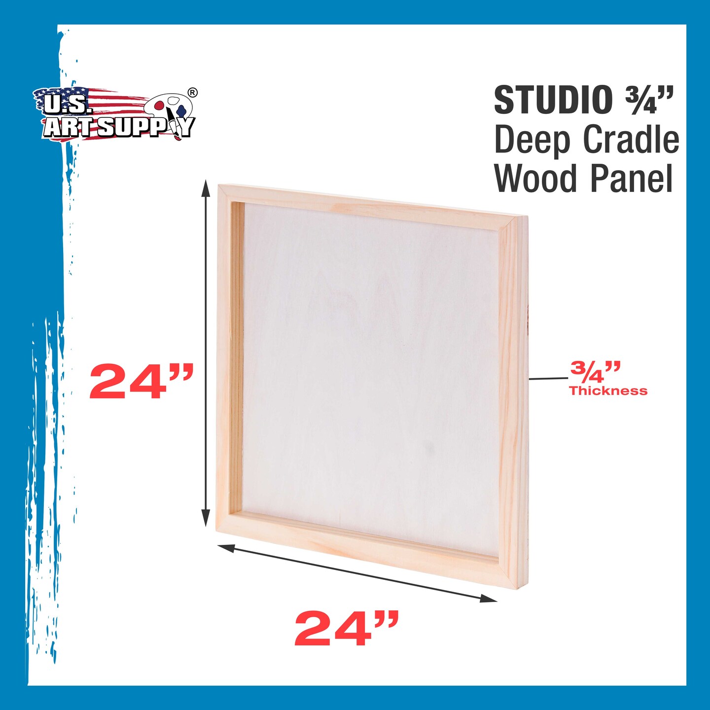 Unfinished Cradled Wood Panels for Painting, 2 Pack of 24x24 inch - Studio Birch Wooden Canvas Boards 3/4&#x22; Deep - Mixed-Media Craft, Acrylic, Oil, Encaustic, Paint Pouring Panel Board