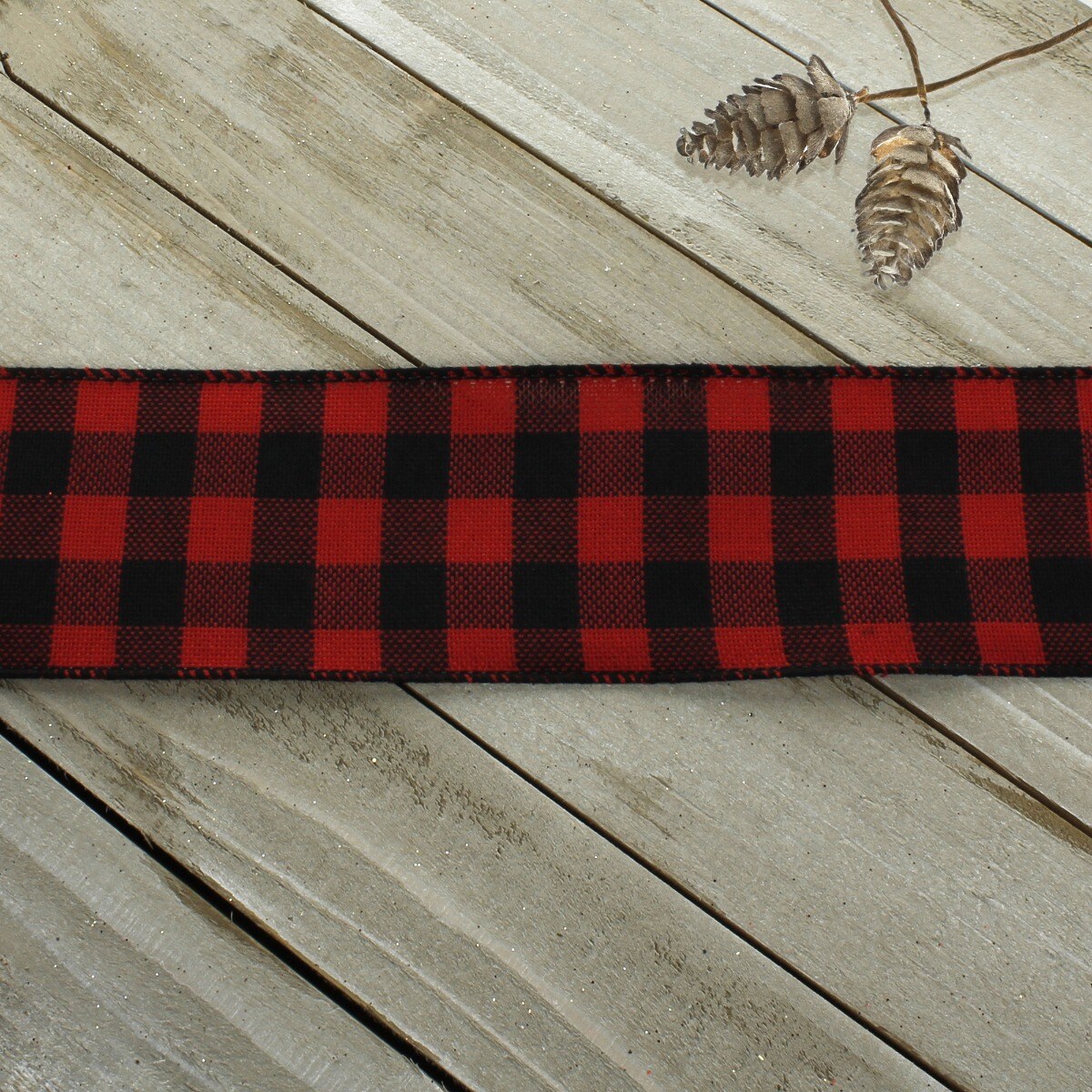 2 1/2&#x22; Wired Ribbon Buffalo Plaid Red/Black 10 Yards