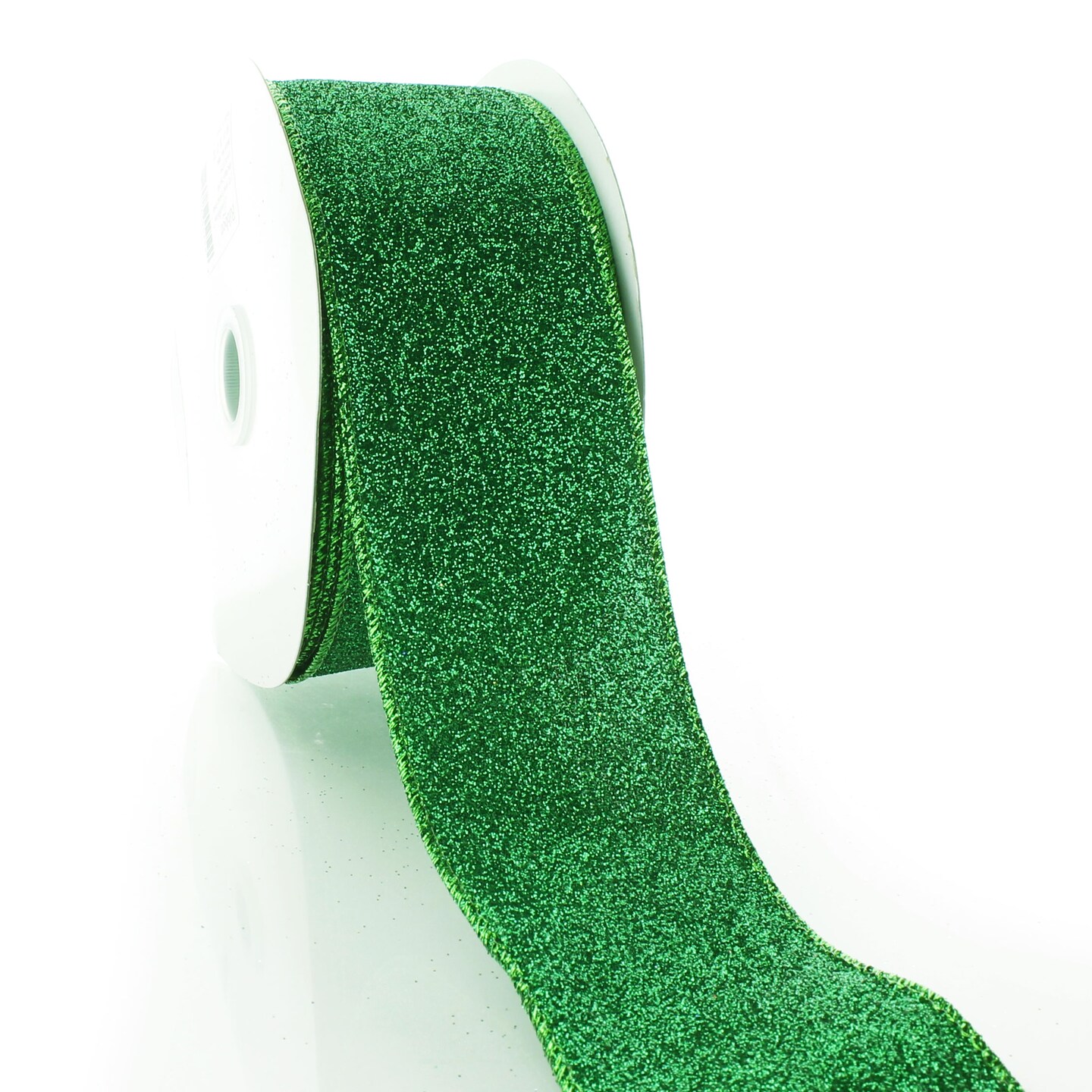 2.5&#x22; Wired Glitter Ribbon Emerald - 10 Yards