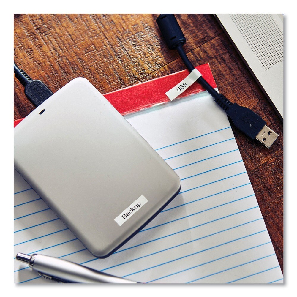 Brother P-Touch 0.23 in. x 26.2 ft. Extra-Strength Adhesive Laminated Labeling Tape - Black on White