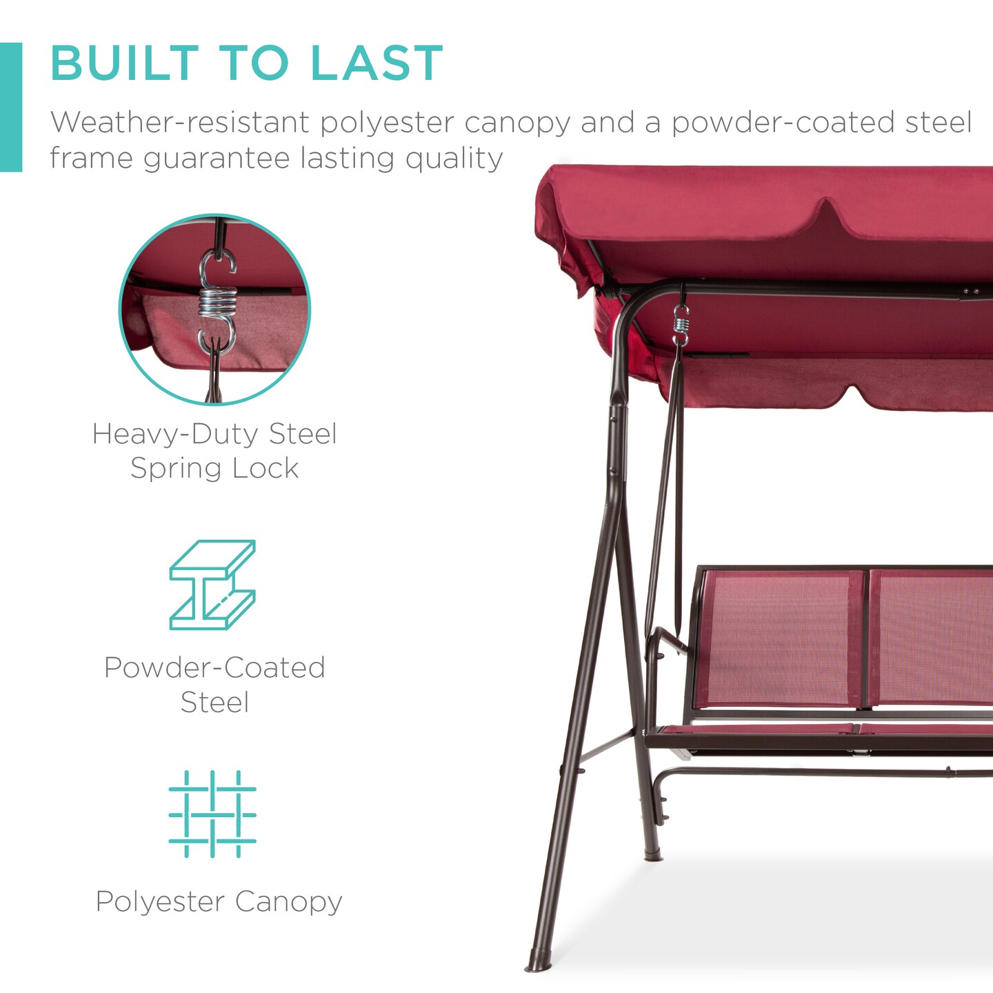 Best Choice Products 2-Seater Outdoor Adjustable Canopy Swing Glider Patio Bench w/ Textilene, Steel Frame