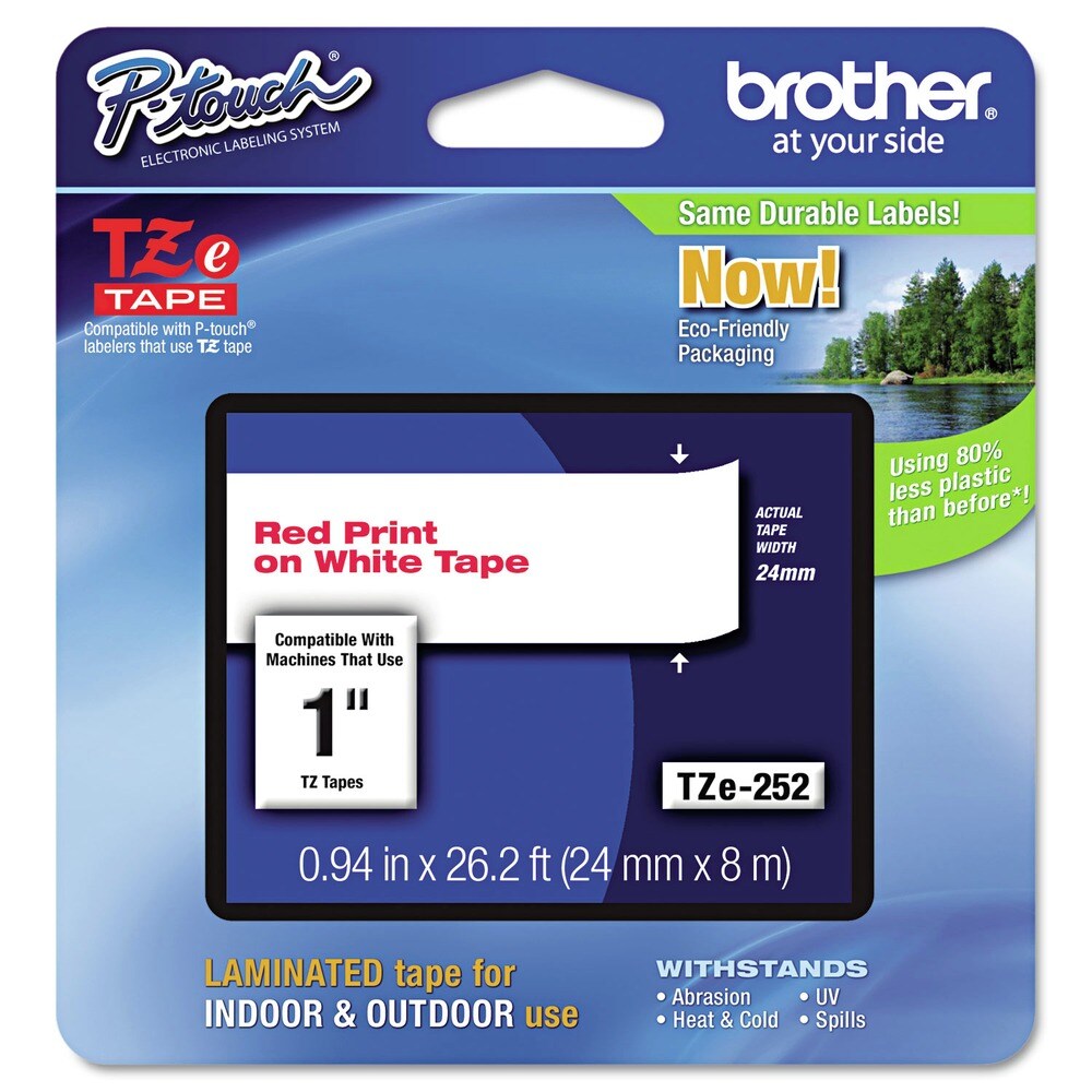 Brother P-Touch 0.94 in. x 26.2 ft. TZe Standard Adhesive Laminated Labeling Tape - Red on White