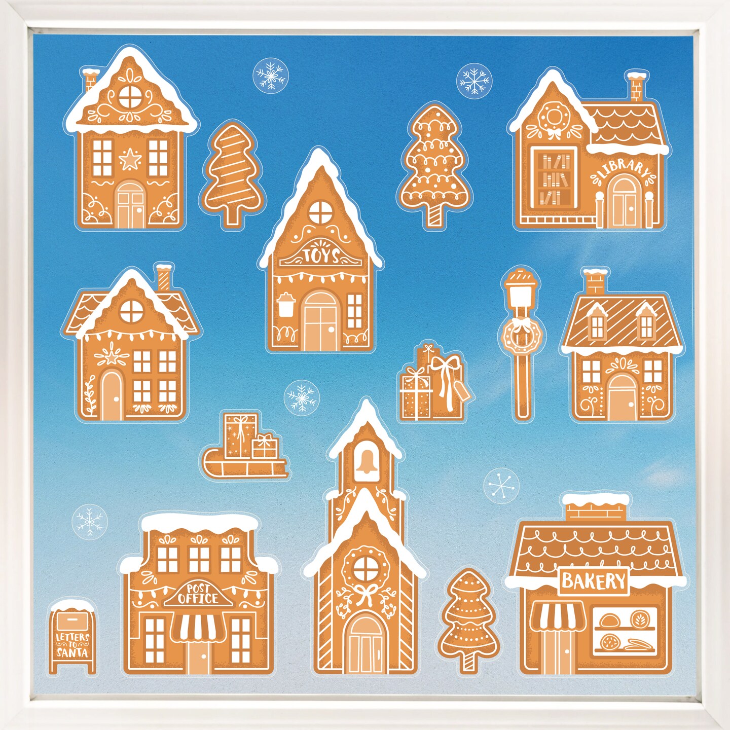 Big Dot of Happiness Gingerbread Village Window Clings, Reusable Winter Holiday Party Window Sticker Gingerbread House Decals, Christmas Static Clings