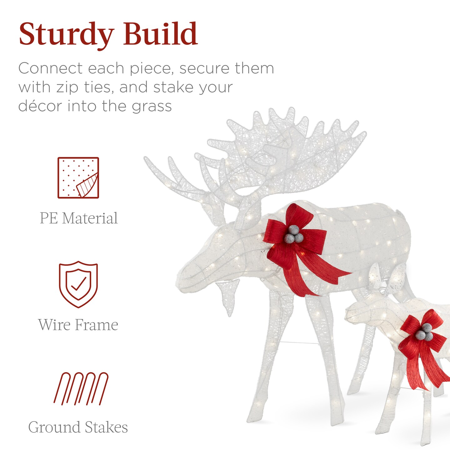 Best Choice Products 2-Piece Moose Family Lighted Christmas Yard Décor Set w/ 170 LED Lights, Stakes, Zip Ties