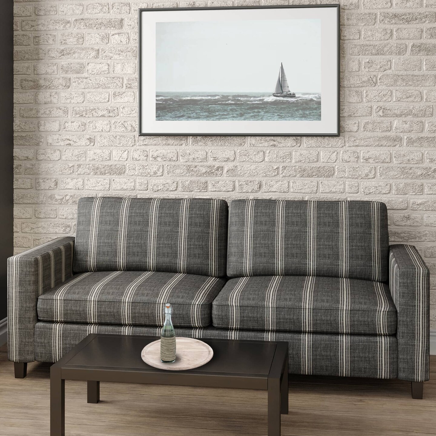Newport Charcoal - Grey & Silver Stripe Upholstery Fabric 54 Inches"