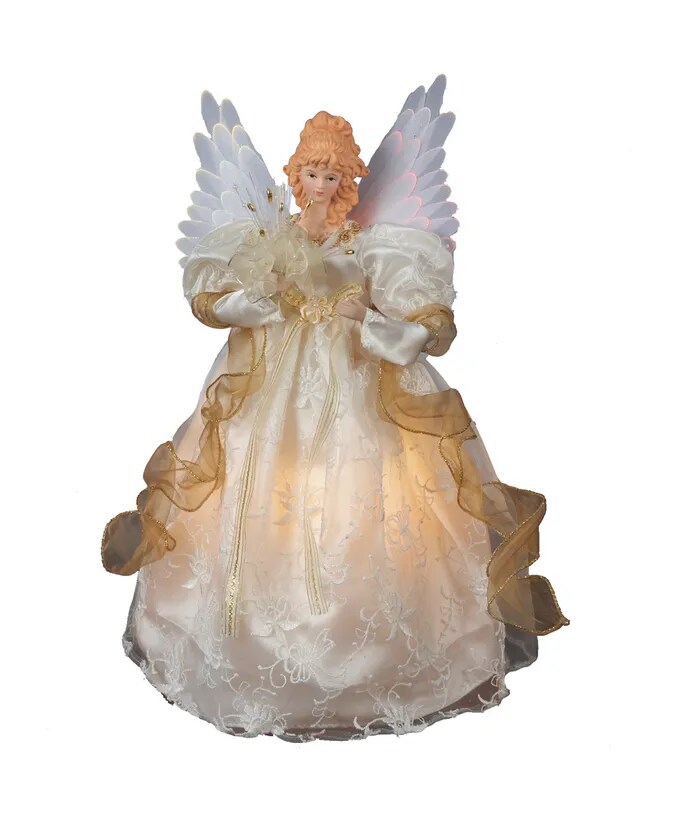 14&#x22; Fiber-Optic Ivory and Gold Animated Angel