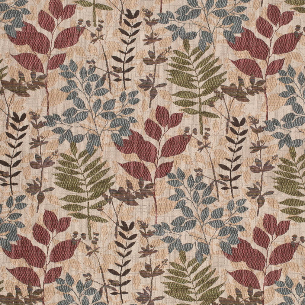 Prairie - Blue,Red & Burgundy Leaves,Tropical & Botanical Upholstery Fabric 54 Inches"