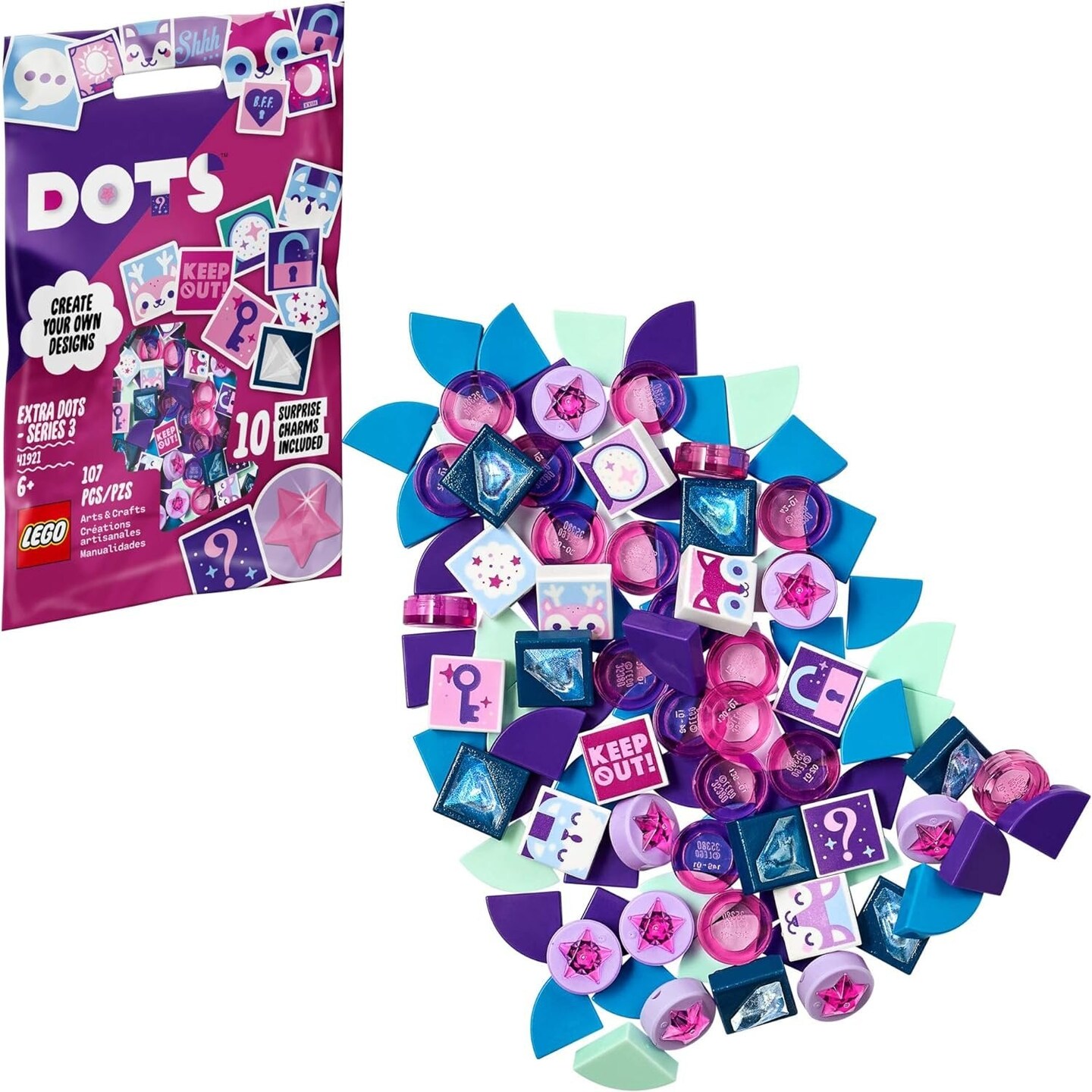 LEGO DOTS Extra DOTS &#x2013; Series 3 41921 DIY Craft Decorations Kit for Fun Creative Play, New 2021 (107 Pieces)
