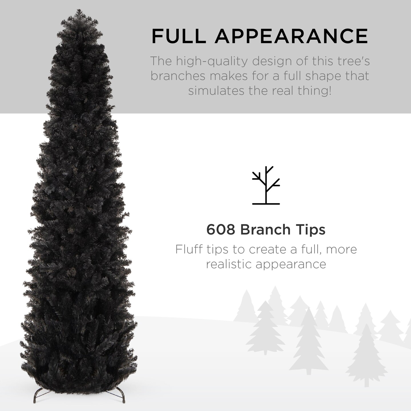 Best Choice Products Black Artificial Holiday Christmas Pencil Tree w/ Metal Base