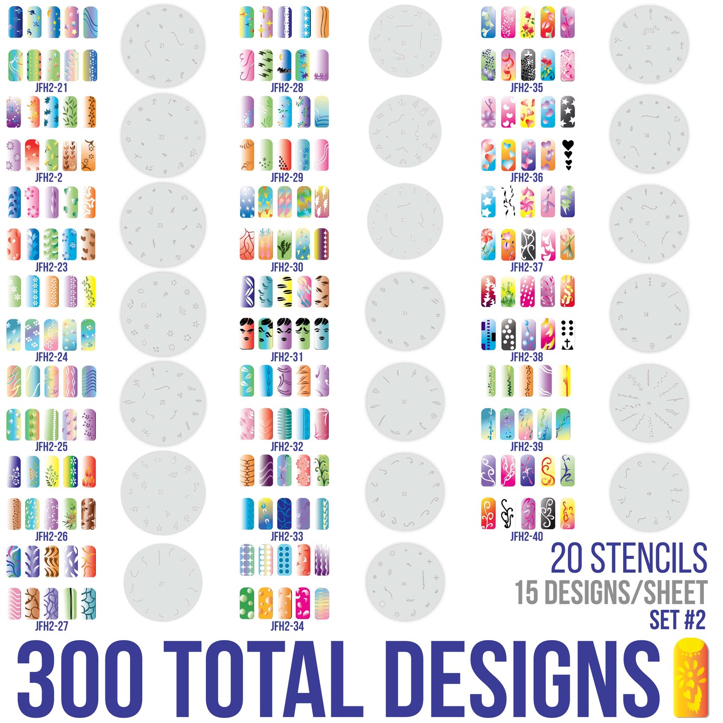 Airbrush Nail Stencils - Nail Art Stencils Set #2: 320 Unique Designs from 20 Individual Templates