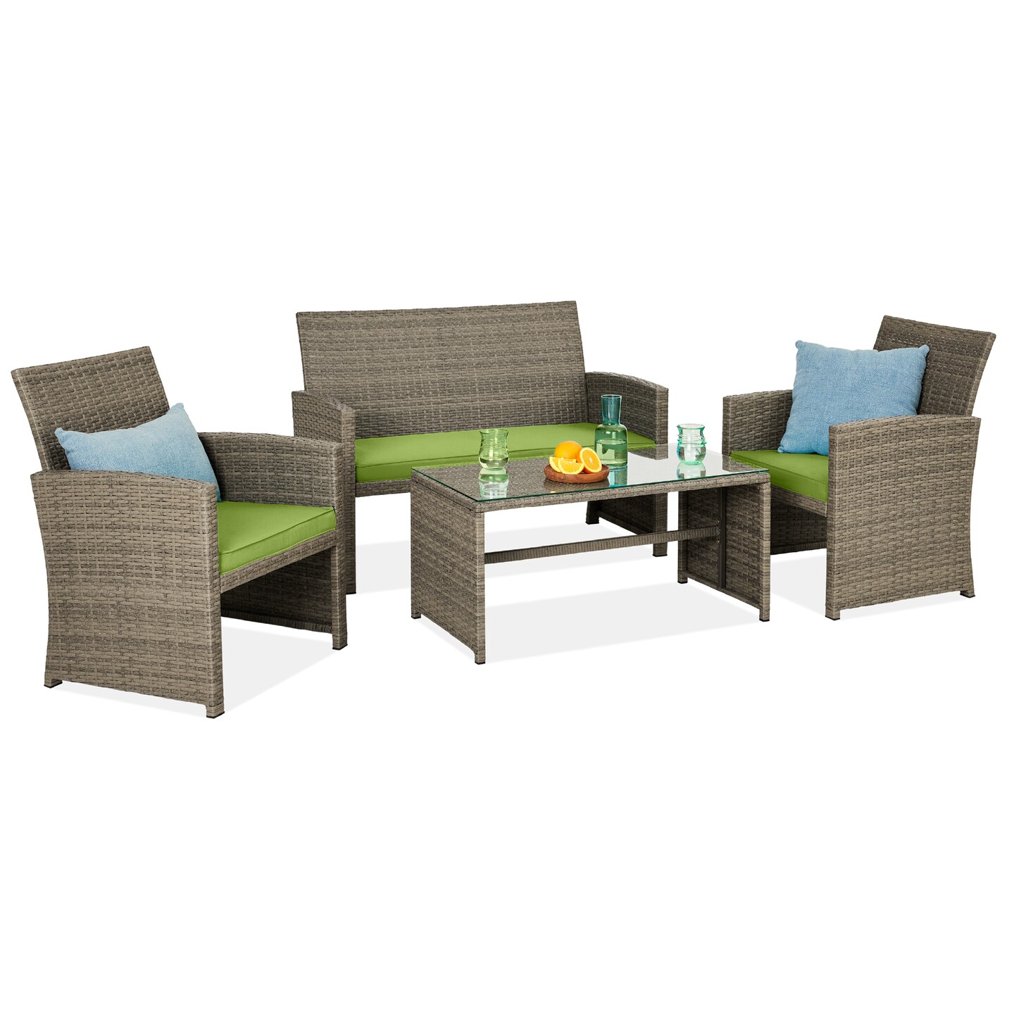 Best Choice Products 4-Piece Outdoor Wicker Patio Conversation Furniture Set w/ Table, Cushions