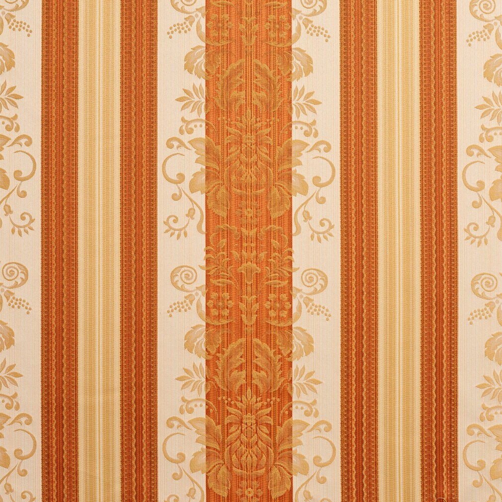 Amber Vintage - Orange &#x26; Rust Damask,Stripe Upholstery Fabric 54 Inches&#x22;