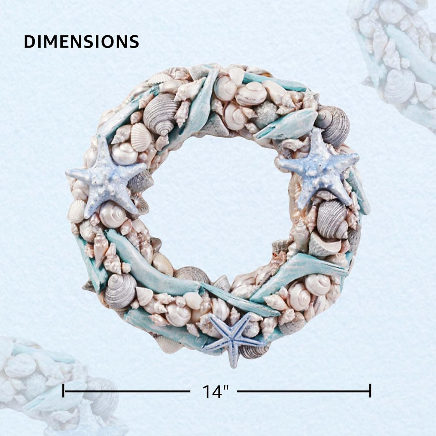 14&#x22; Coastal Shell Wreath - Handcrafted Decorations Christmas Gift - Holiday Tree