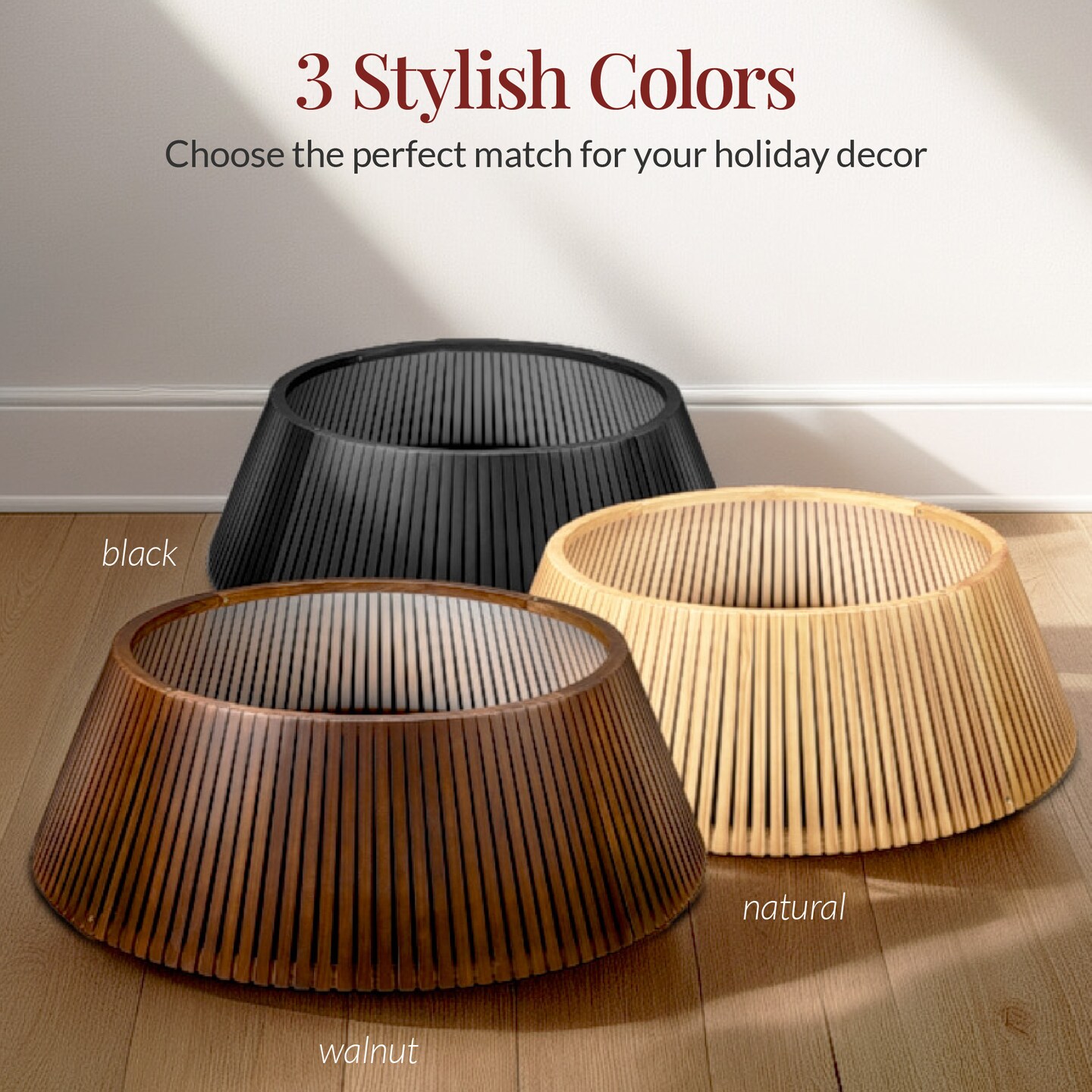 Best Choice Products 42in Christmas Tree Collar, Solid Wood Slatted Tree Skirt Holiday Accessory for Home